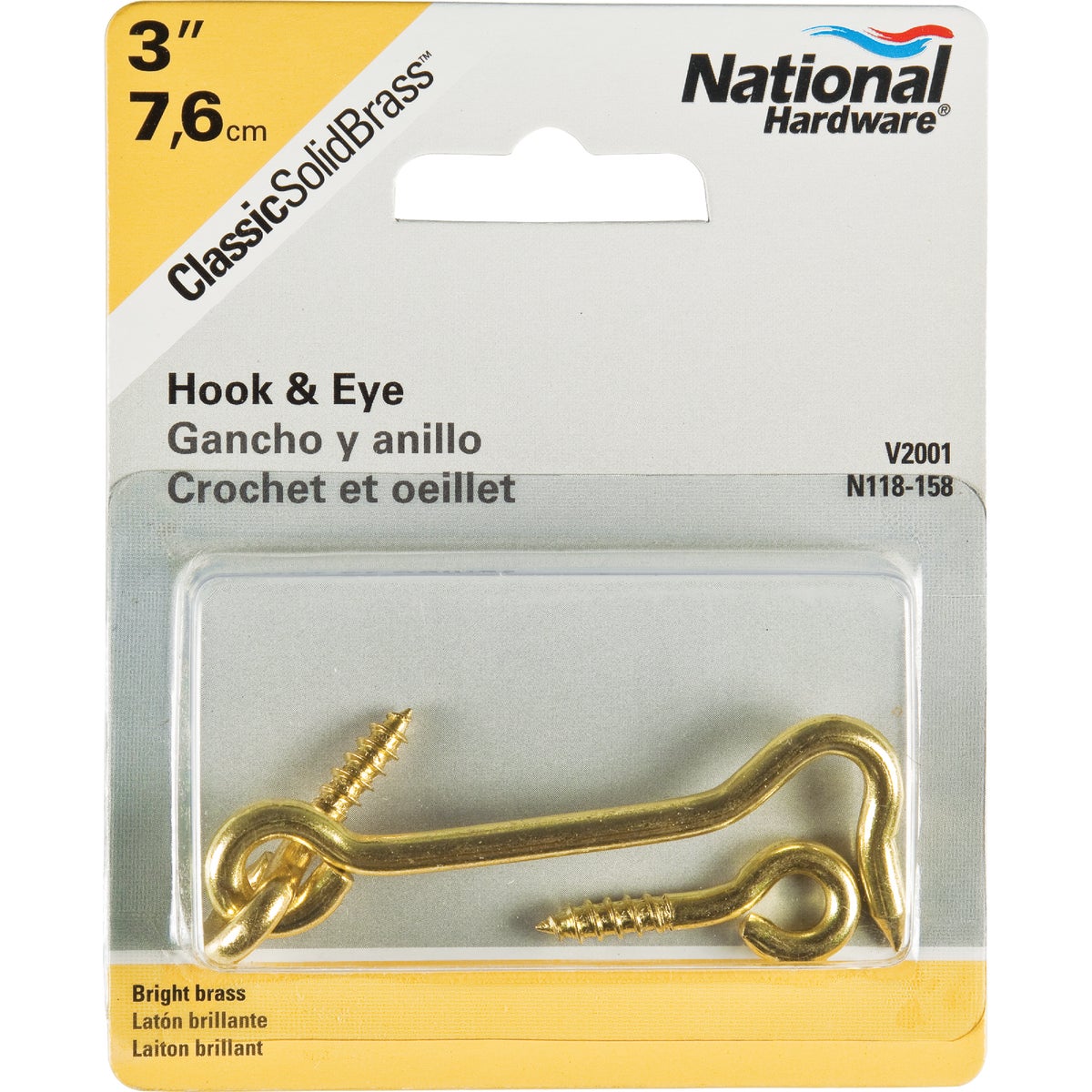 National Hardware Solid Brass 3 In. Hook & Eye Bolt Image 2