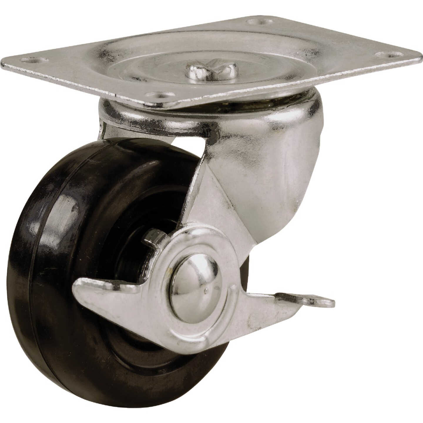 Shepherd Hardware 5 In. General-Duty Soft Rubber Swivel Plate Caster with Brake Image 1