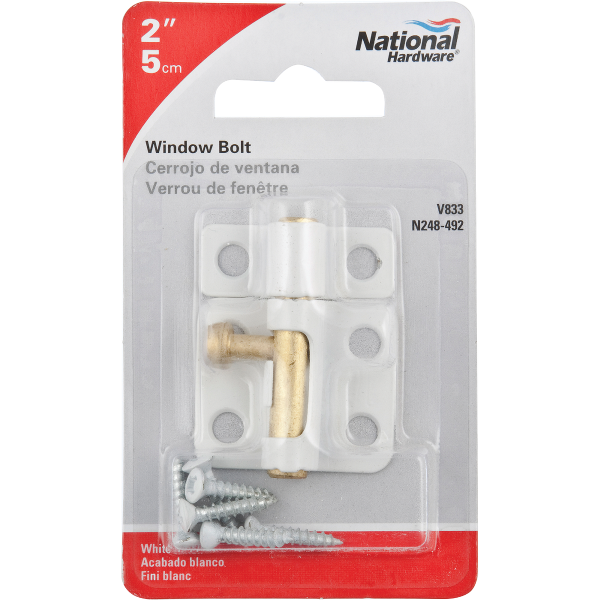 National Hardware 2 In. White Cellar Window Barrel Bolt Image 2