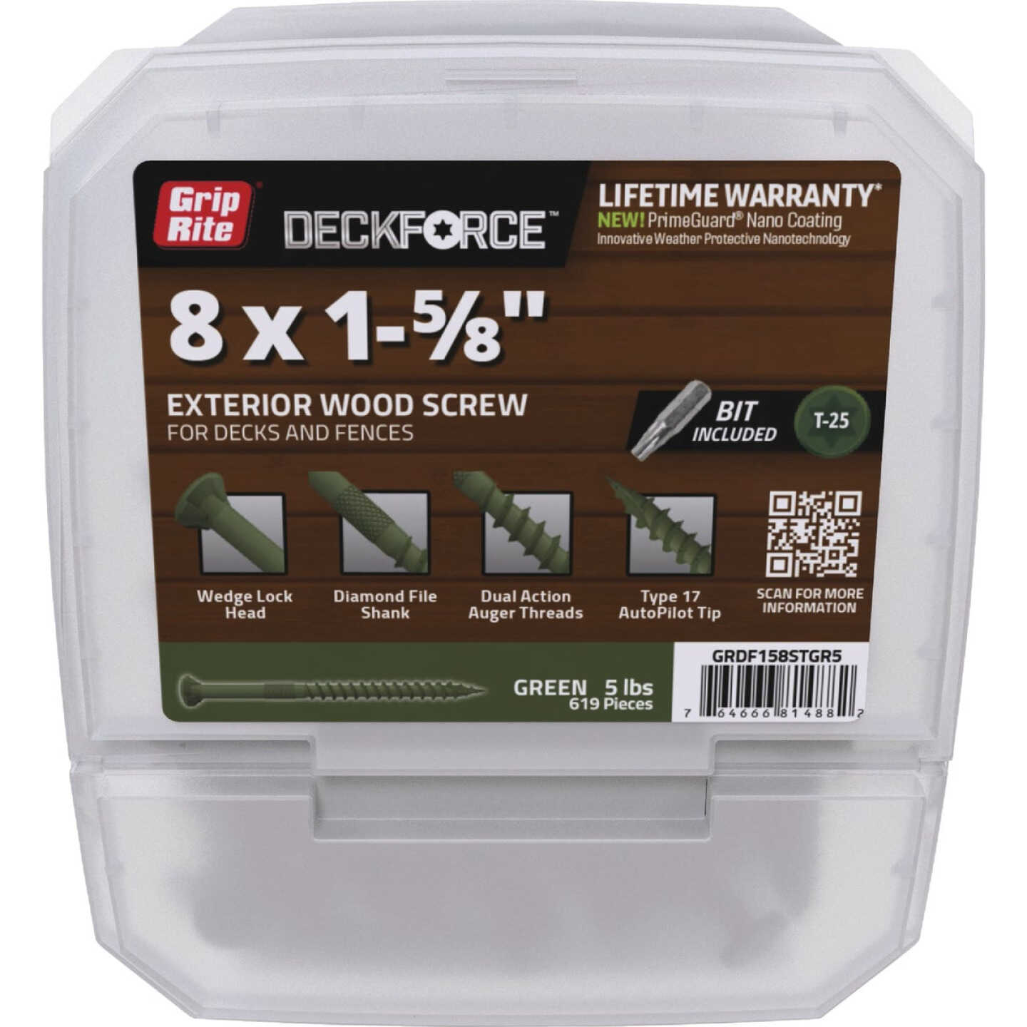 Grip-Rite DeckForce PrimeGuard Nano #8 x 1-5/8 In. Star Drive Green Screw (5 Lb.) Image 1
