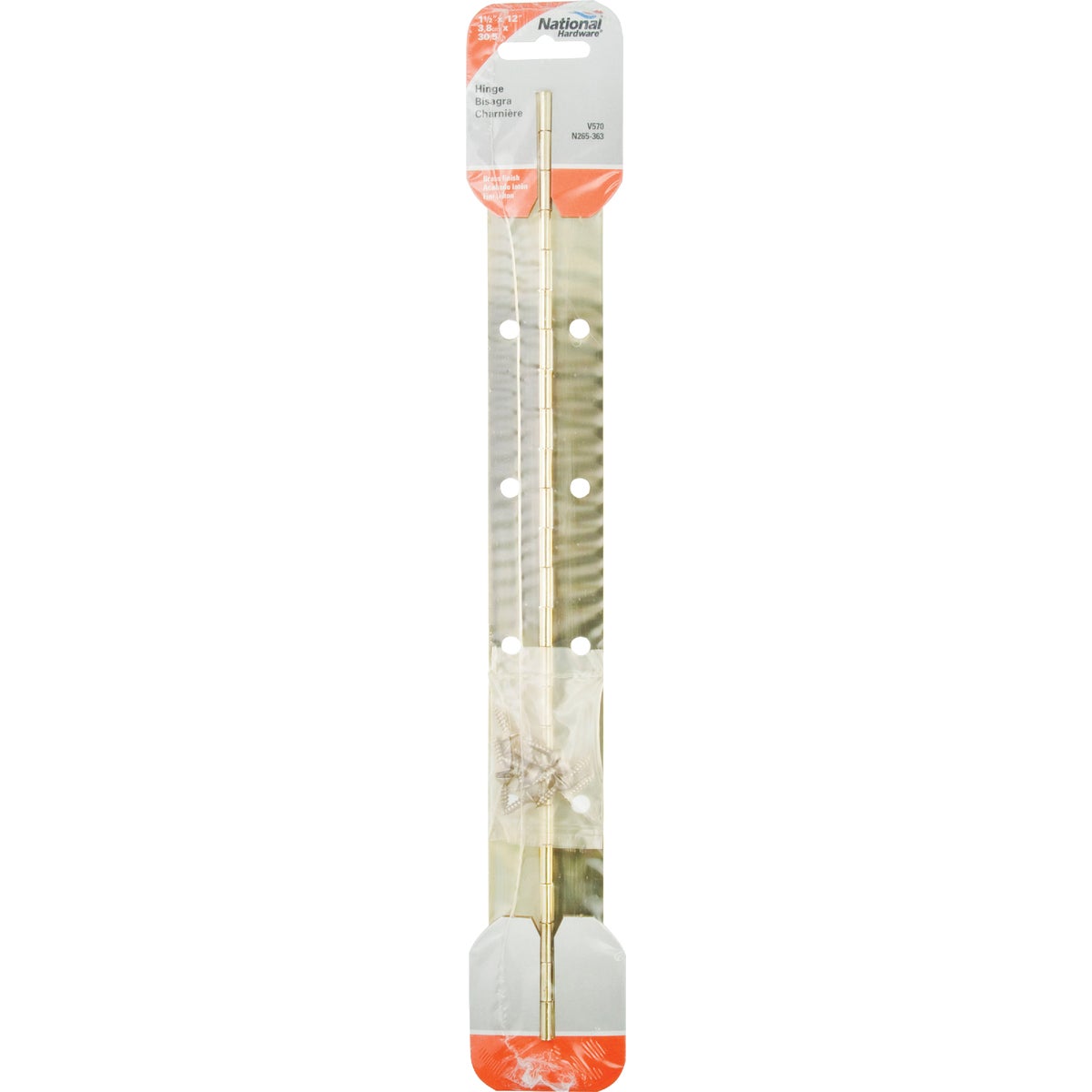 National Hardware Steel 1-1/2 In. x 12 In. Bright Brass Continuous Hinge Image 2