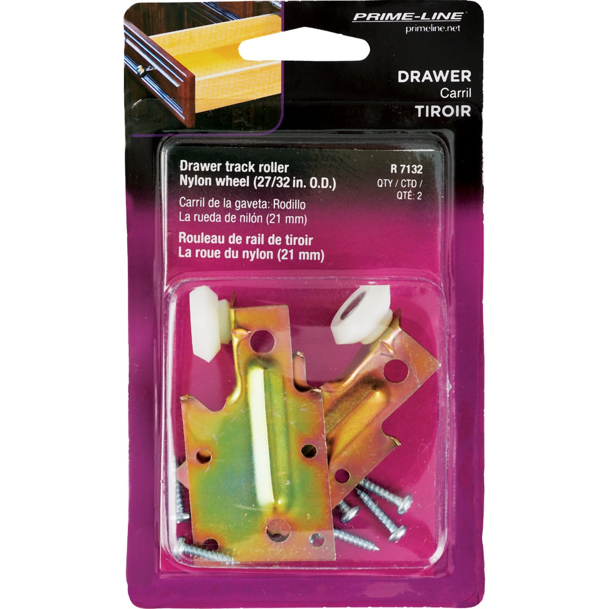 Prime-Line Steel White Nylon 2-7/8" Rear Drawer Roller (2 Count) Image 2