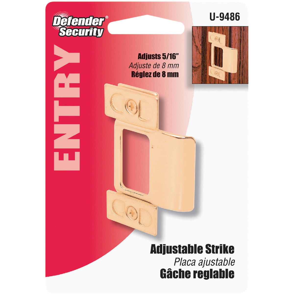 Defender Security Small Brass Adjust-A-Strike Plate Image 2