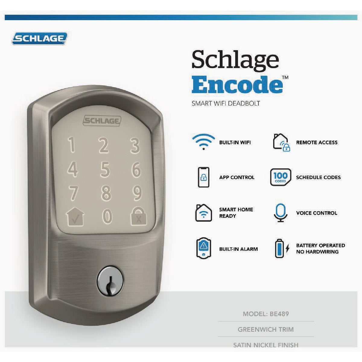 Schlage Encode Greenwich Satin Nickel Smart WiFi Deadbolt Image 3