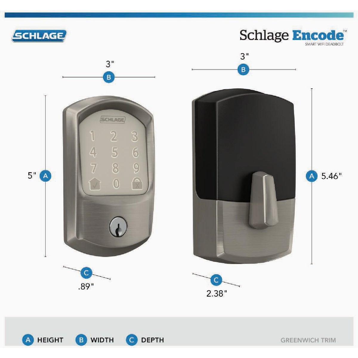 Schlage Encode Greenwich Satin Nickel Smart WiFi Deadbolt Image 2