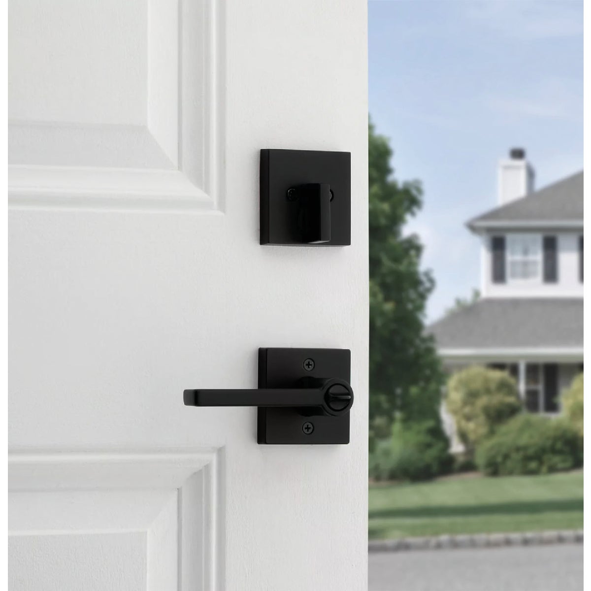 Kwikset Halifax Matte Black Deadbolt and Door Lever Combo With SmartKey Image 3