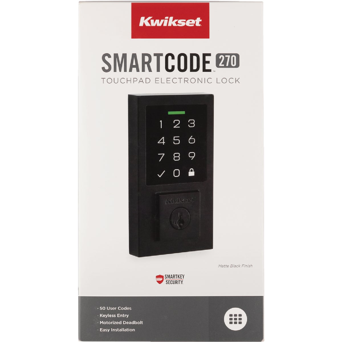 Kwikset SmartCode 270 Contemporary Touchpad Electronic Deadbolt With SmartKey, Matte Black Image 2