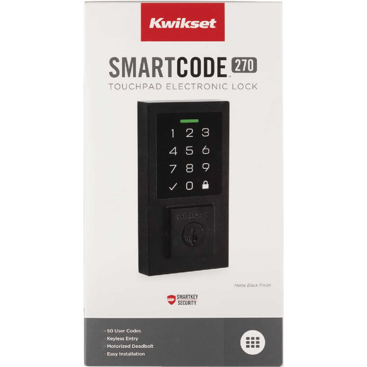 Kwikset SmartCode 270 Contemporary Touchpad Electronic Deadbolt With SmartKey, Matte Black Image 2