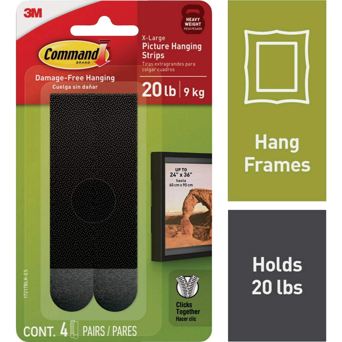 Command 20 Lb. Picture Hanging Strips, Black, 4 Pairs