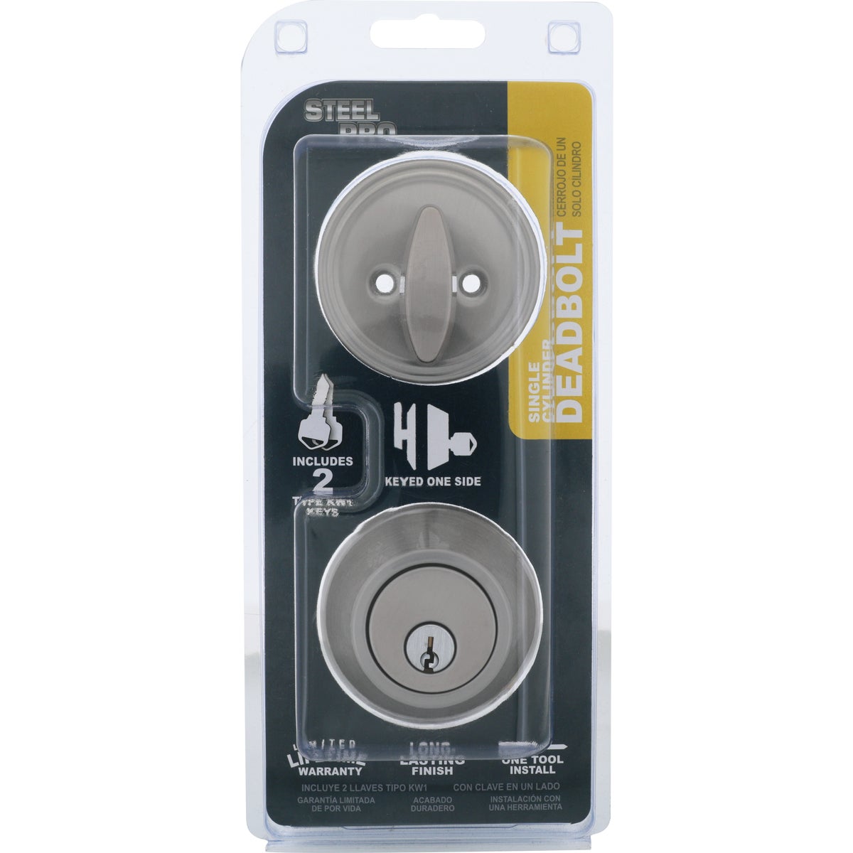 Steel Pro Brushed Nickel Single Cylinder Deadbolt Image 2