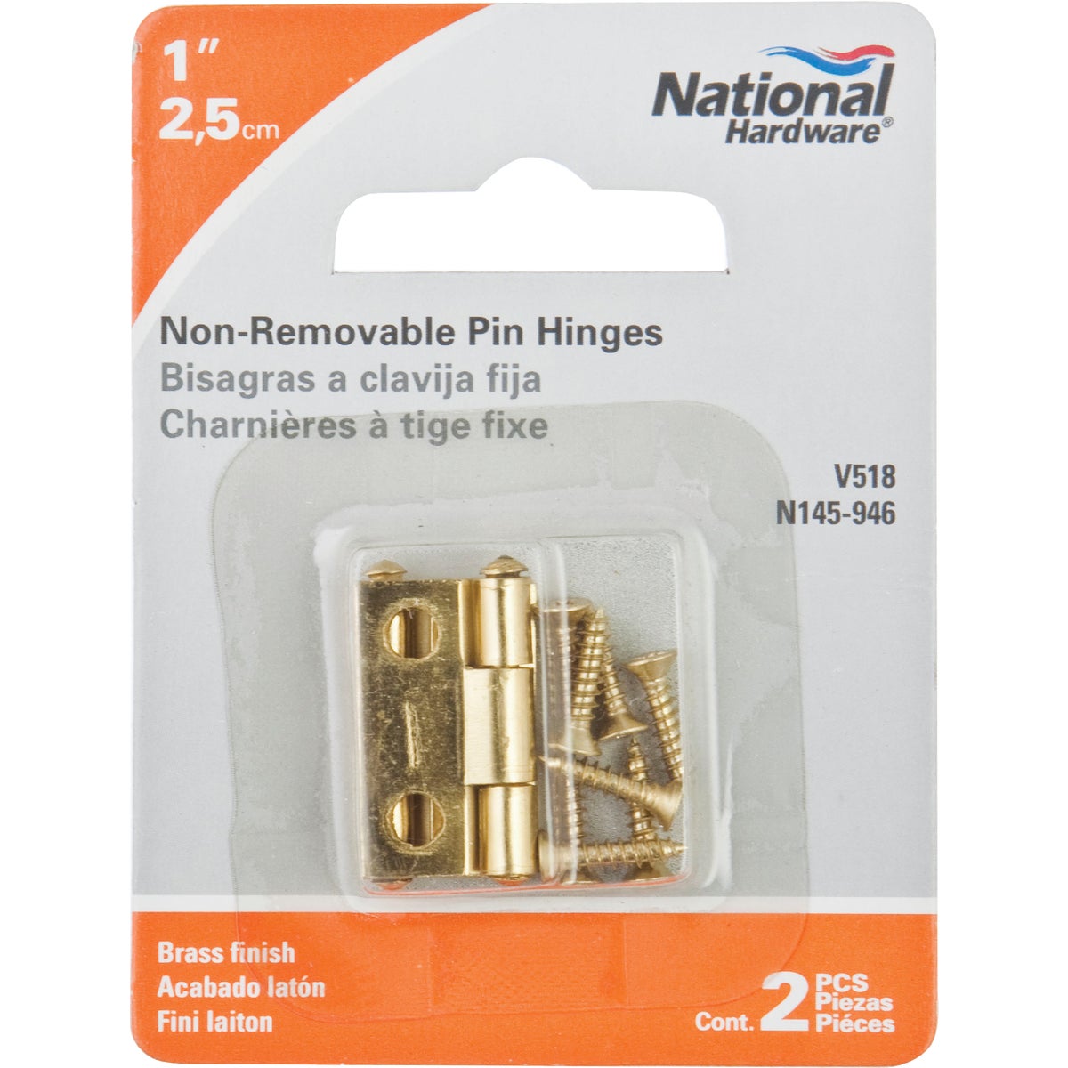 National Hardware 1 In. Brass Tight-Pin Narrow Hinge (2 Count) Image 2