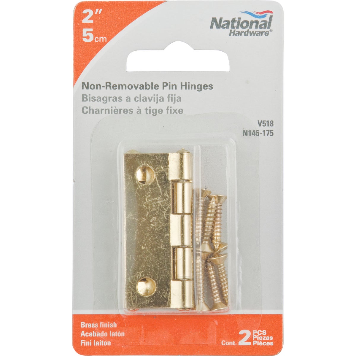 National Hardware 2 In. Brass Tight-Pin Narrow Hinge (2 Count) Image 2