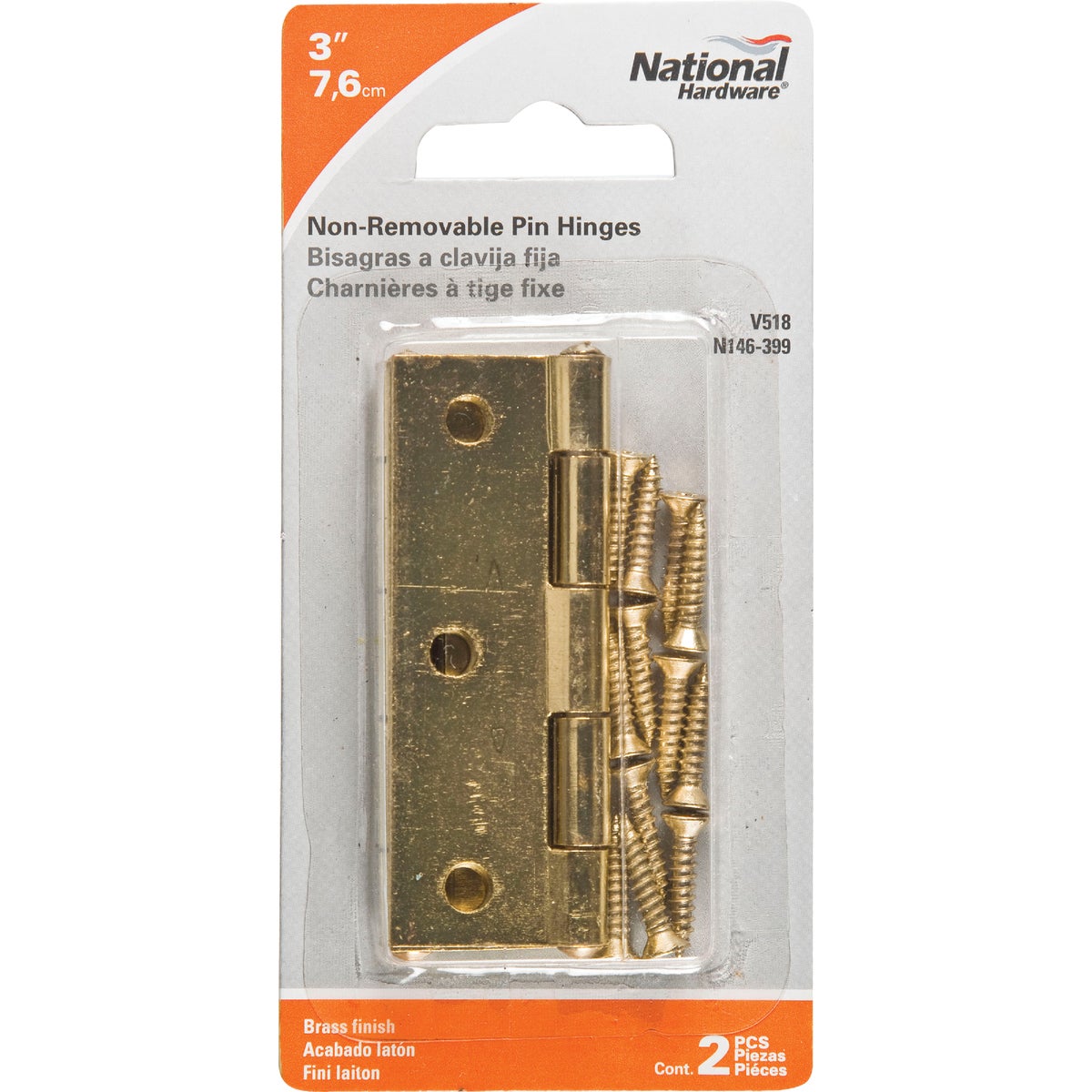 National Hardware 3 In. Brass Tight-Pin Narrow Hinge (2 Count) Image 2