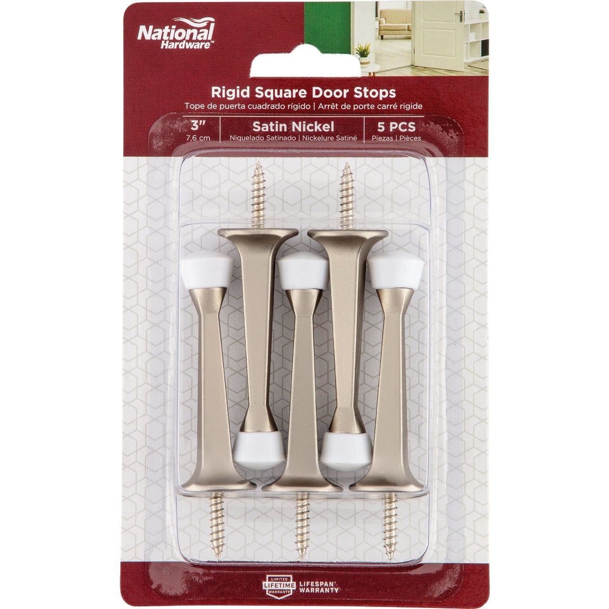 National Hardware 3 In. Satin Nickel Rigid Square Door Stop (5-Pack) Image 2