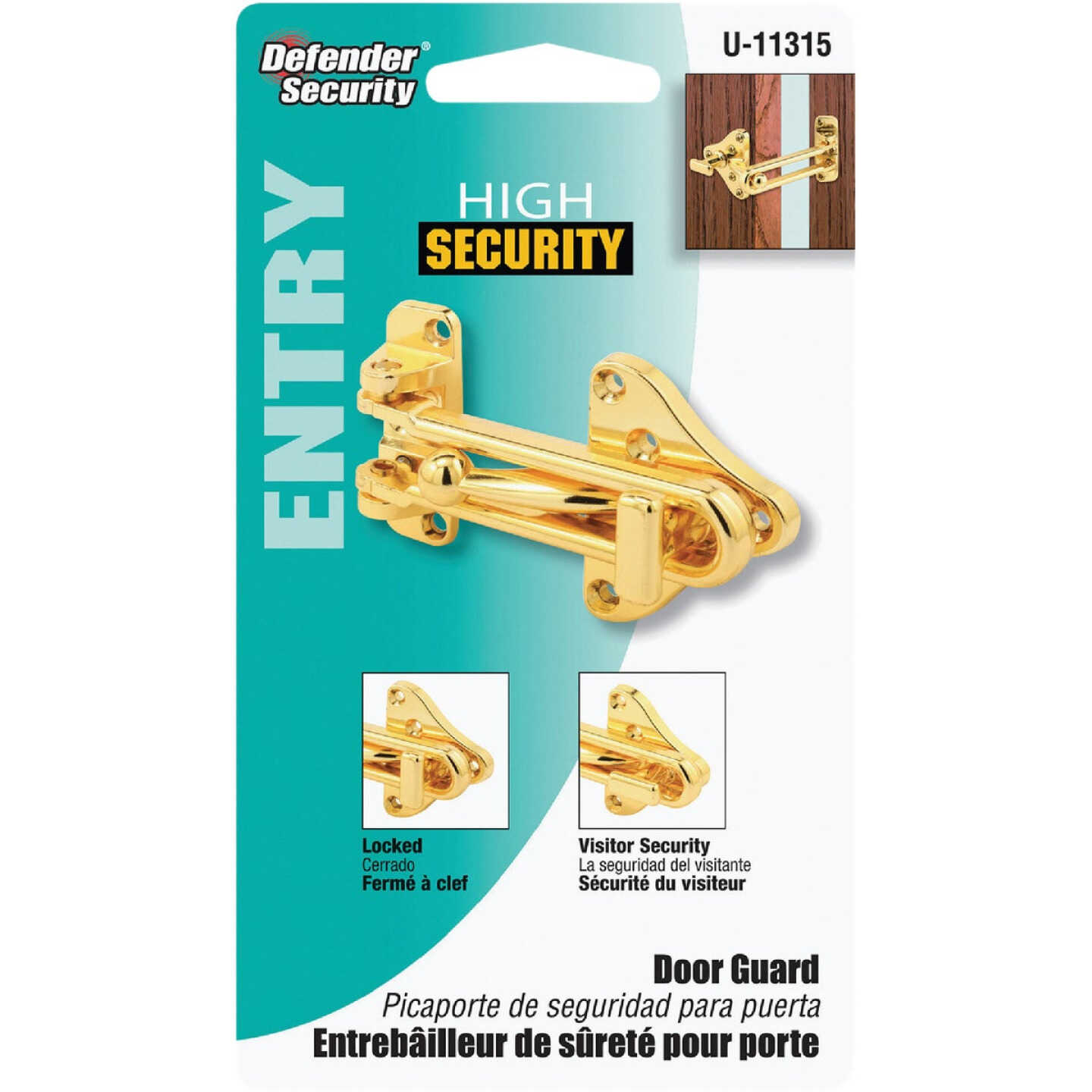 Defender Security Brass Swing Bar Door Guard Image 2