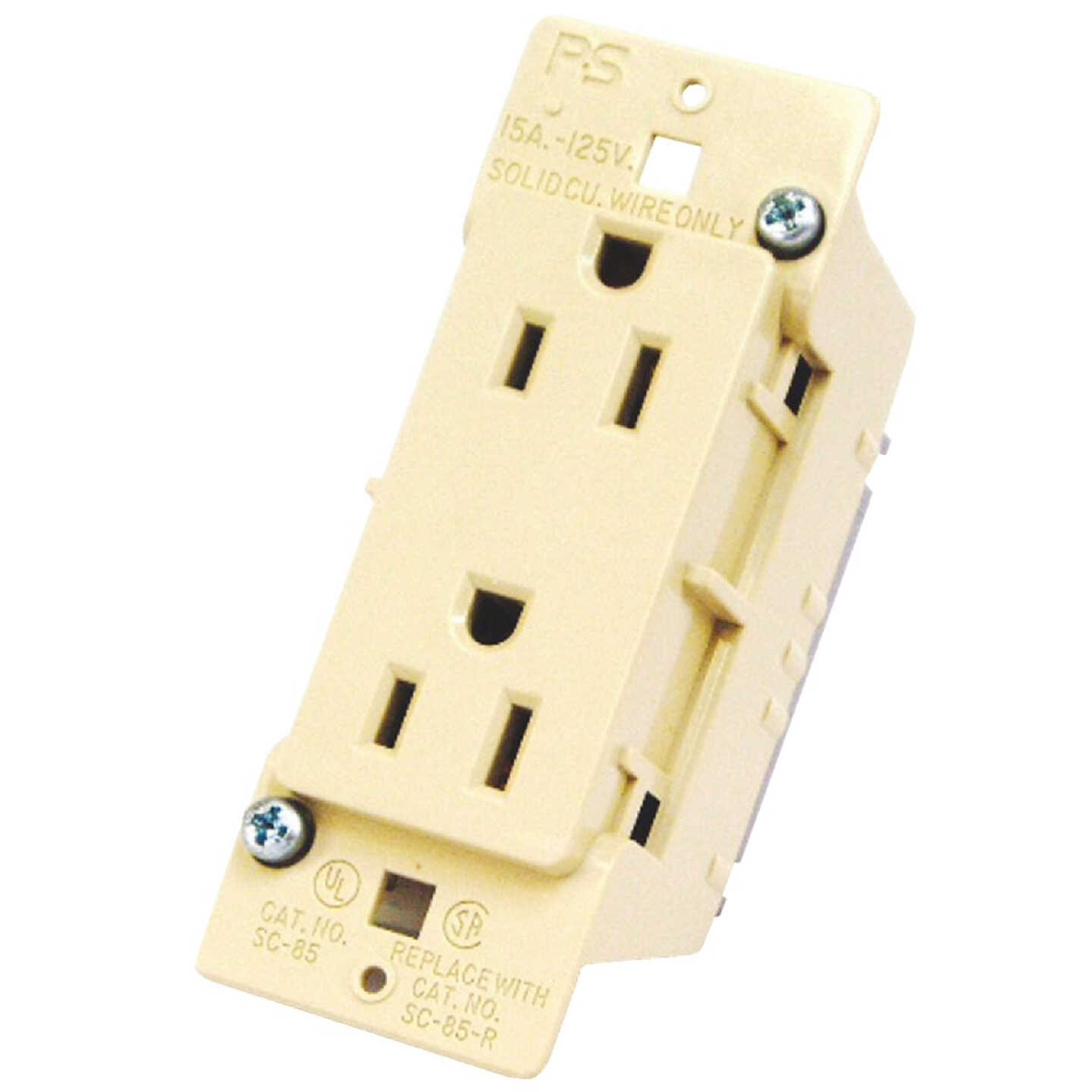 United States Hardware 15A Ivory Mobile Home 5-15R Duplex Outlet Image 1