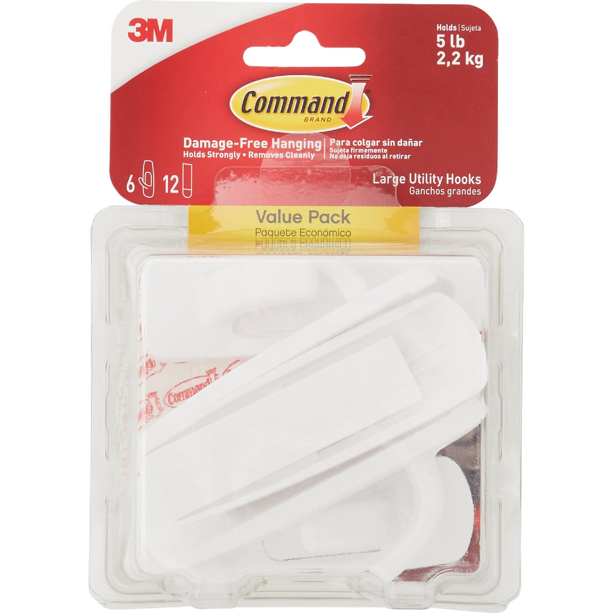 Command Large Utility Hook Value Pack, White, 6 Hooks, 12 Strips Image 7