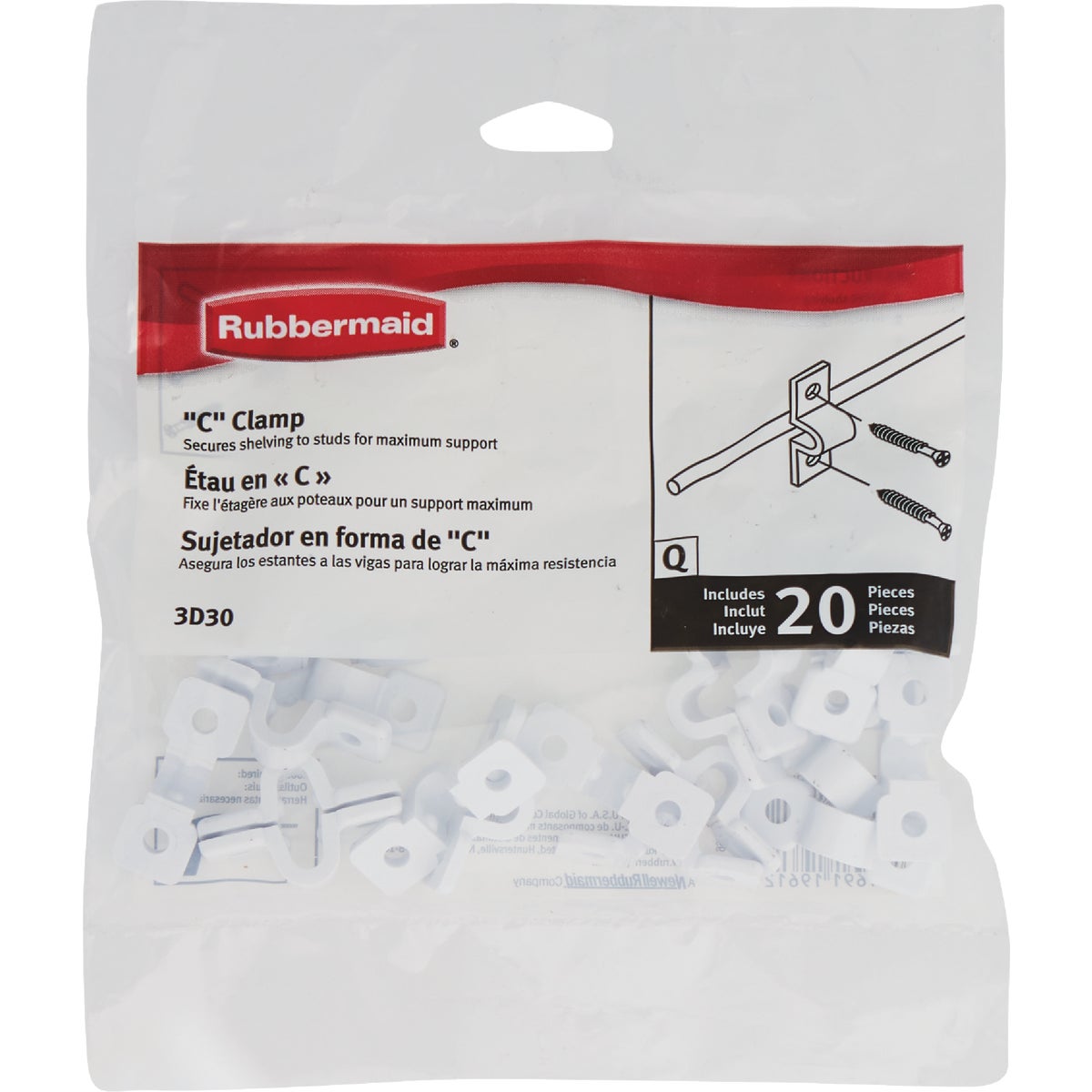 Rubbermaid White Universal Direct Mount C-Clamp Clips (20-Count) Image 2