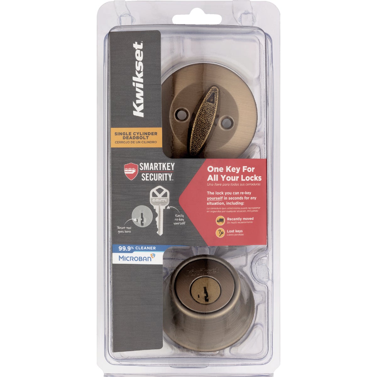 Kwikset 660 Single Cylinder Deadbolt with SmartKey, Polished Antique Brass Image 2