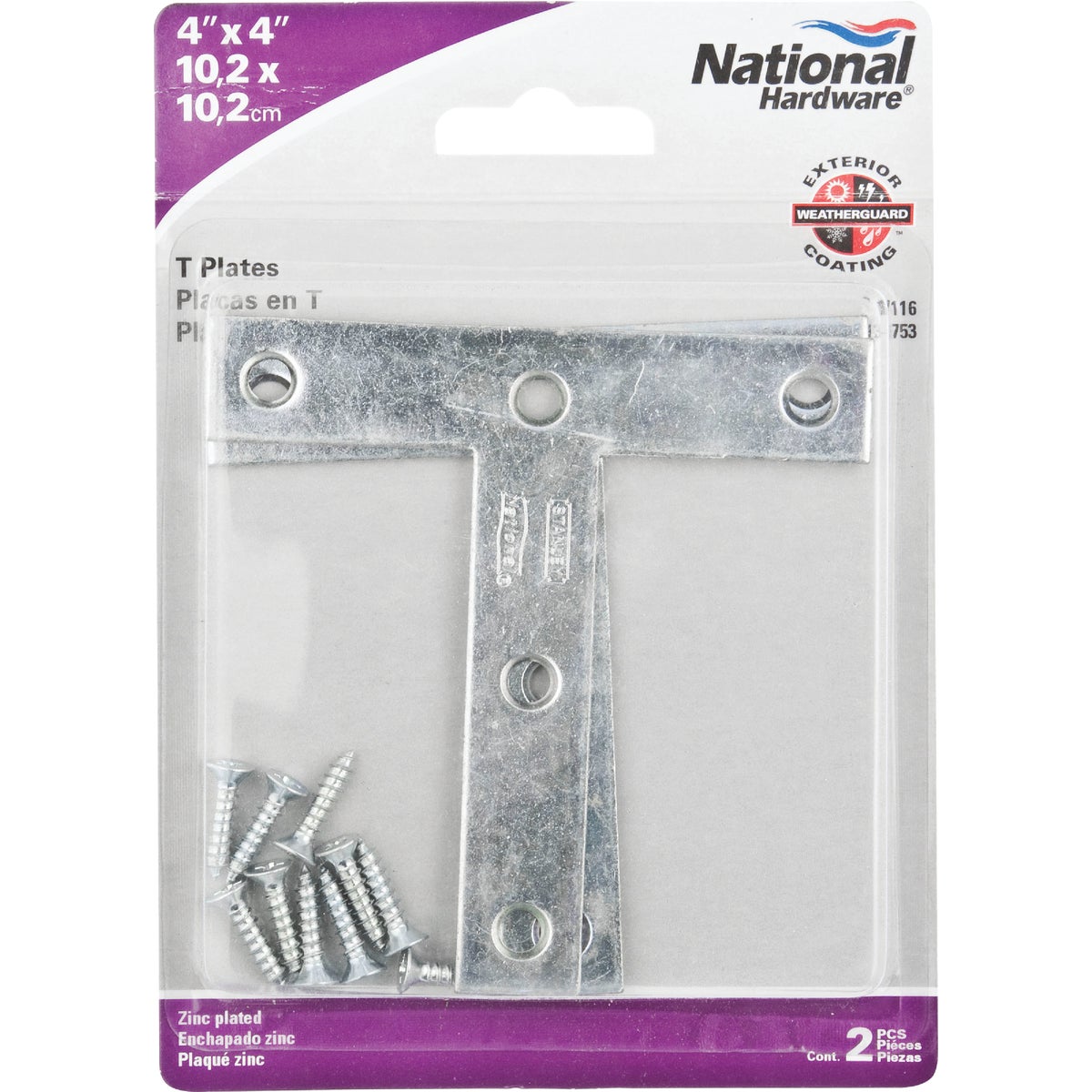 National Hardware 4 In. x 4 In. Zinc T-Plate (2-Pack) Image 2