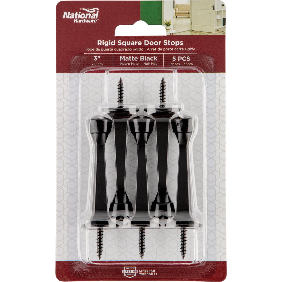 National Hardware 3 In. Matte Black Rigid Square Door Stop (5-Pack) Image 2