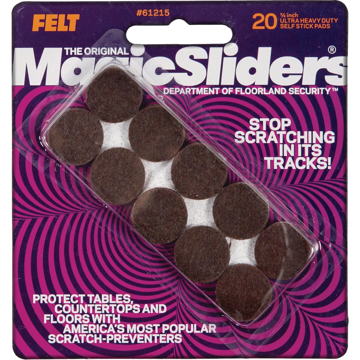 Magic Sliders 3/4 In. Round Brown Self-Adhesive Ultra Heavy-Duty Felt Furniture Pad (20-Pack) Image 1