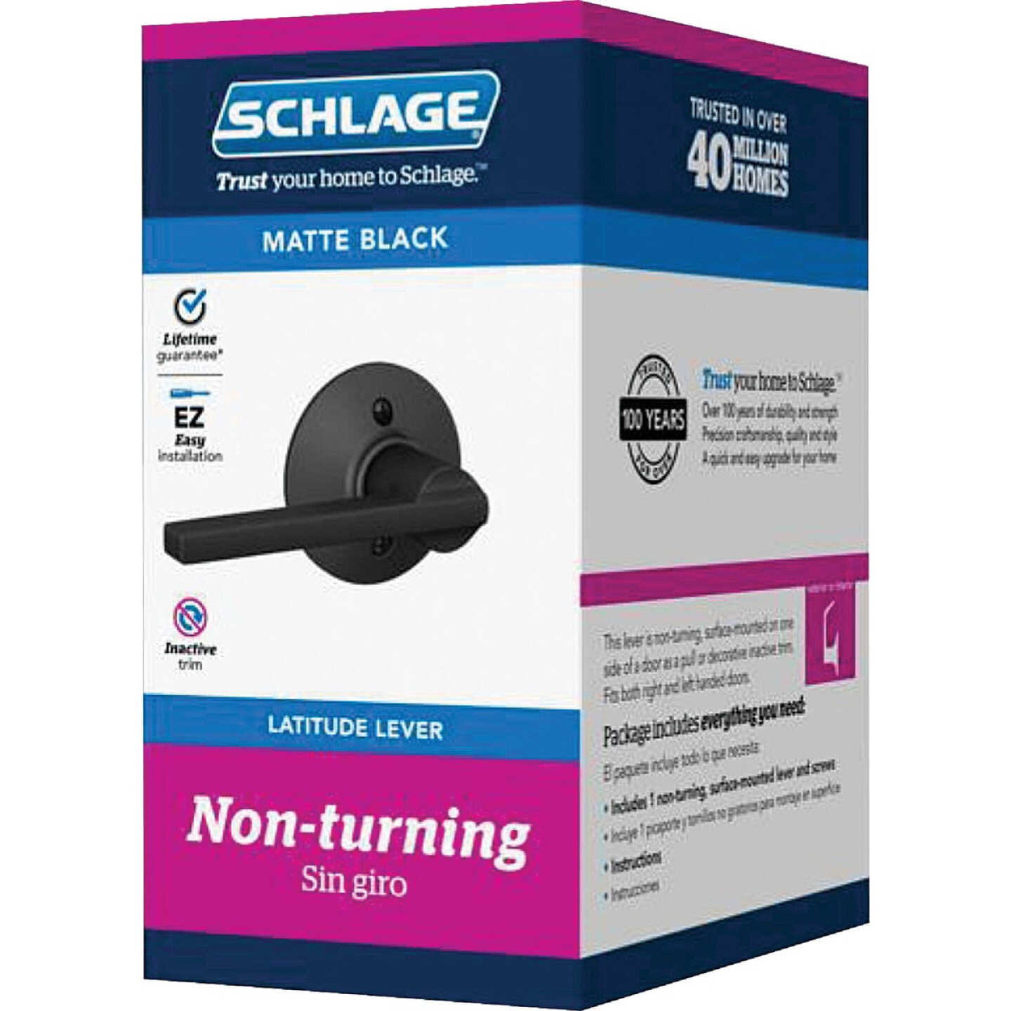 Schlage Latitude Lever Matte Black Non-Turning Lock Image 1