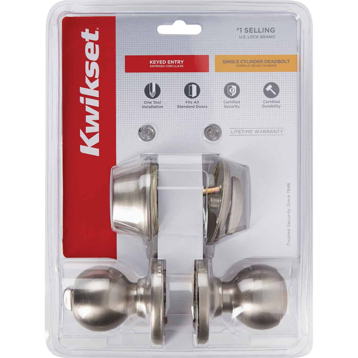 Kwikset Polo Satin Nickel Deadbolt and Door Knob Combo Image 2