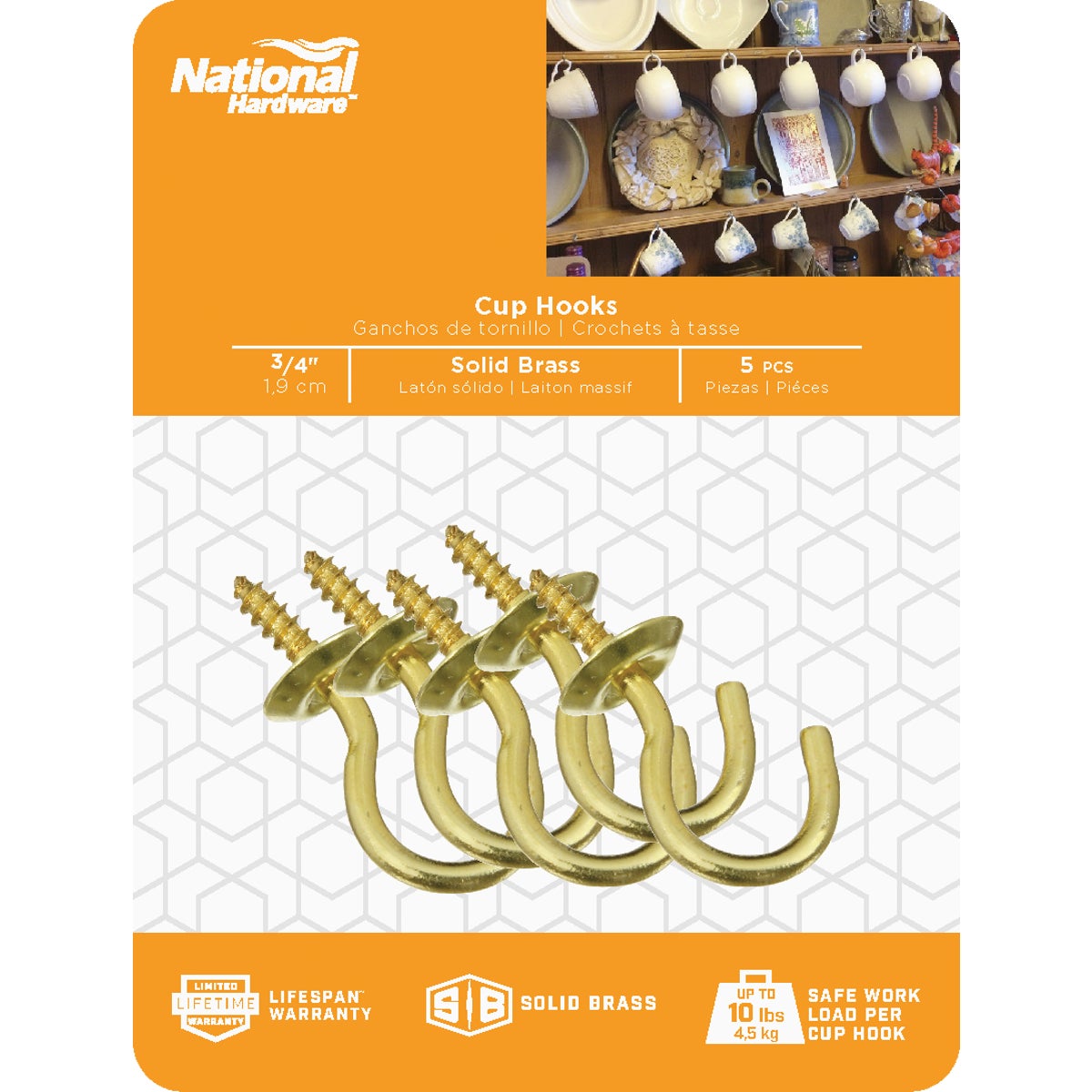 National Hardware 3/4 In. Solid Brass Series Cup Hook (5 Count) Image 2