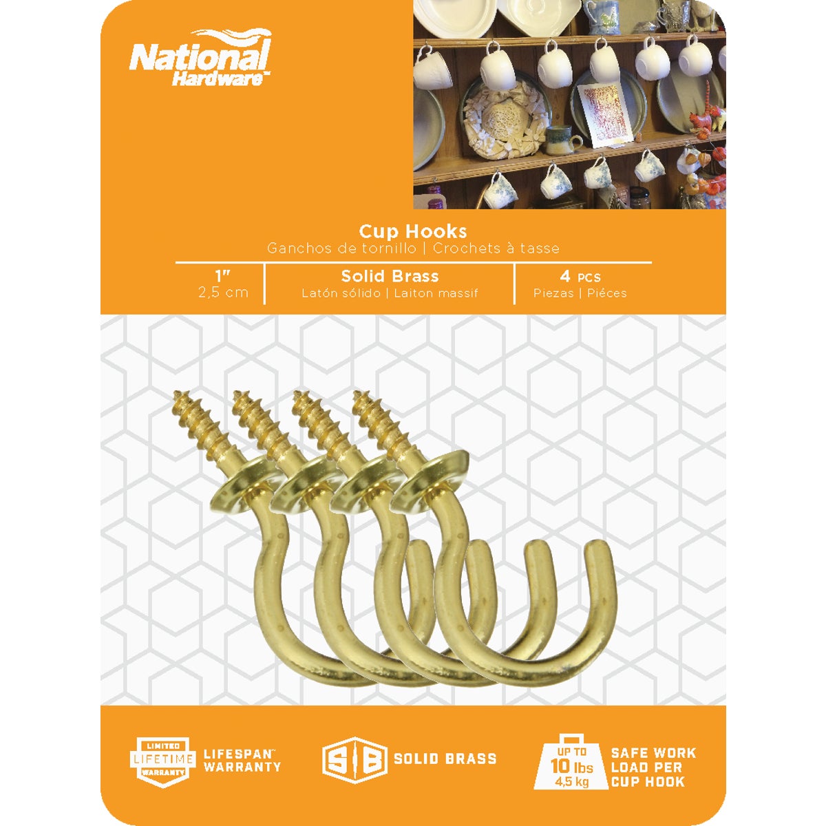 National Hardware 1 In. Solid Brass Series Cup Hook (4 Count) Image 2