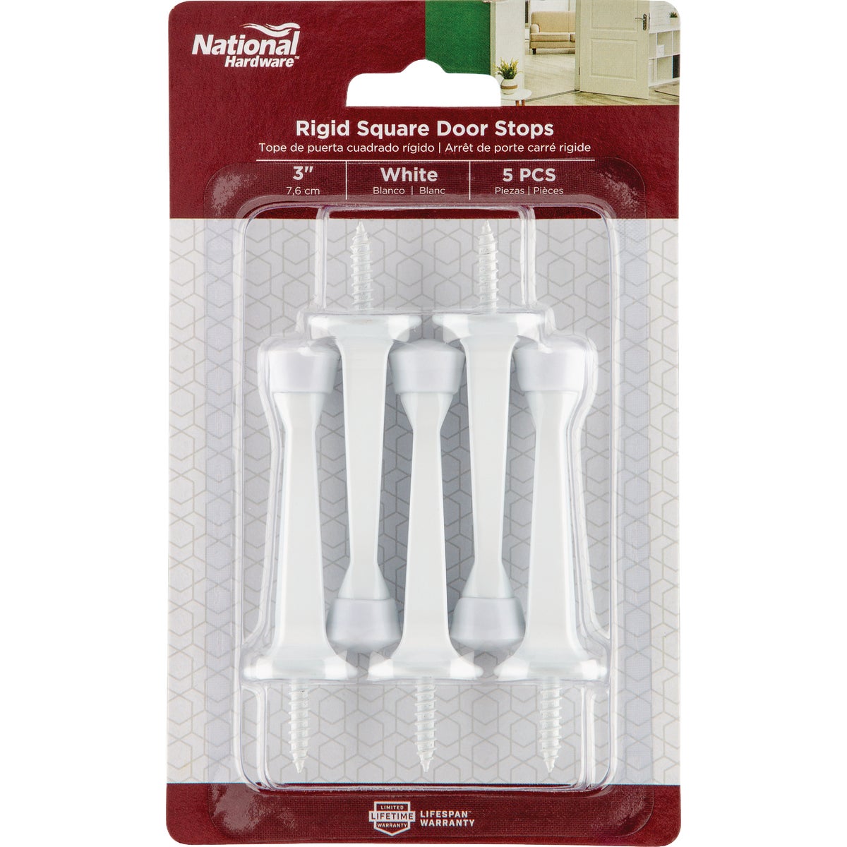 National Hardware 3 In. White Rigid Square Door Stop (5-Pack) Image 2