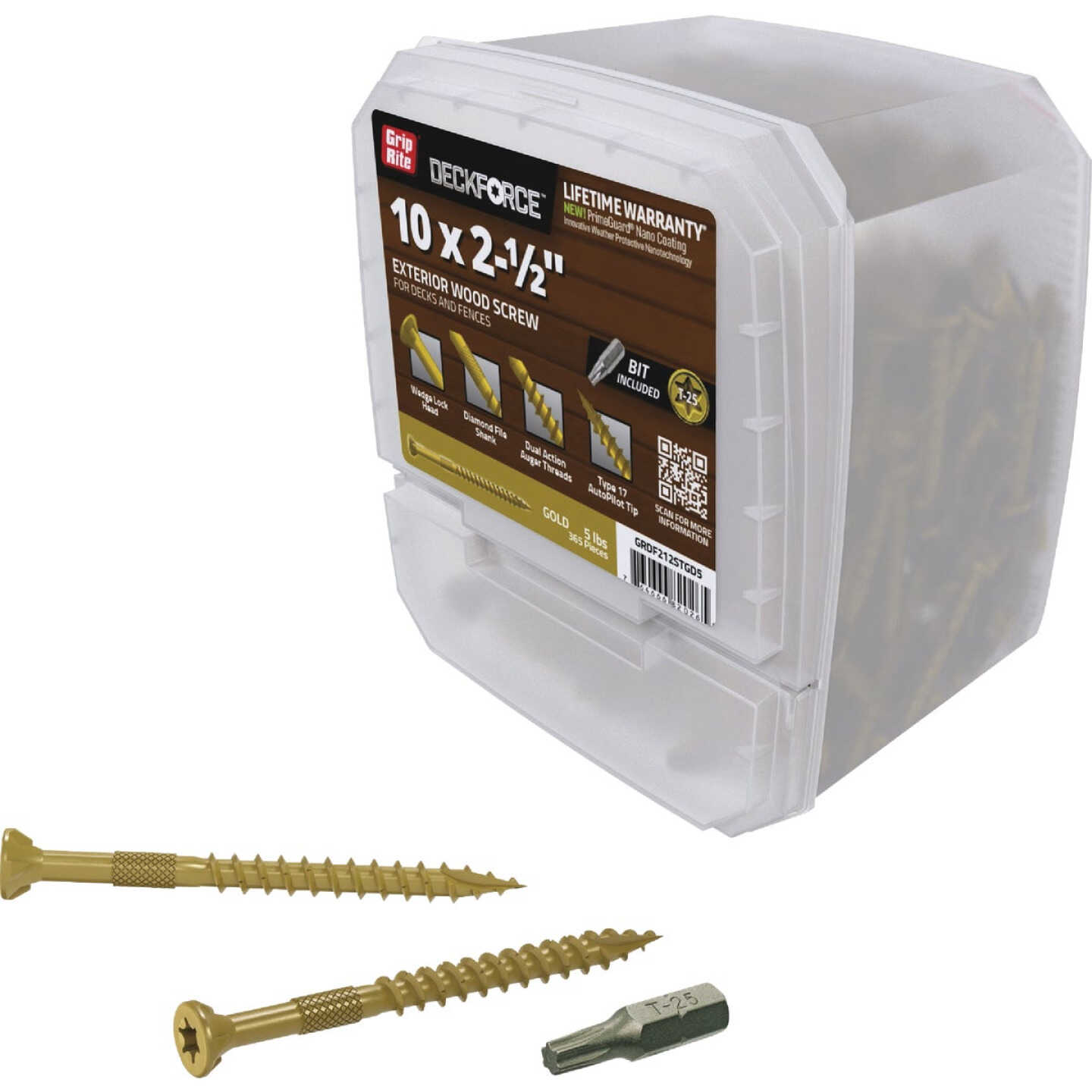 Grip-Rite DeckForce PrimeGuard Nano #10 x 2-1/2 In. Star Drive Gold Screw (5 Lb.) Image 2
