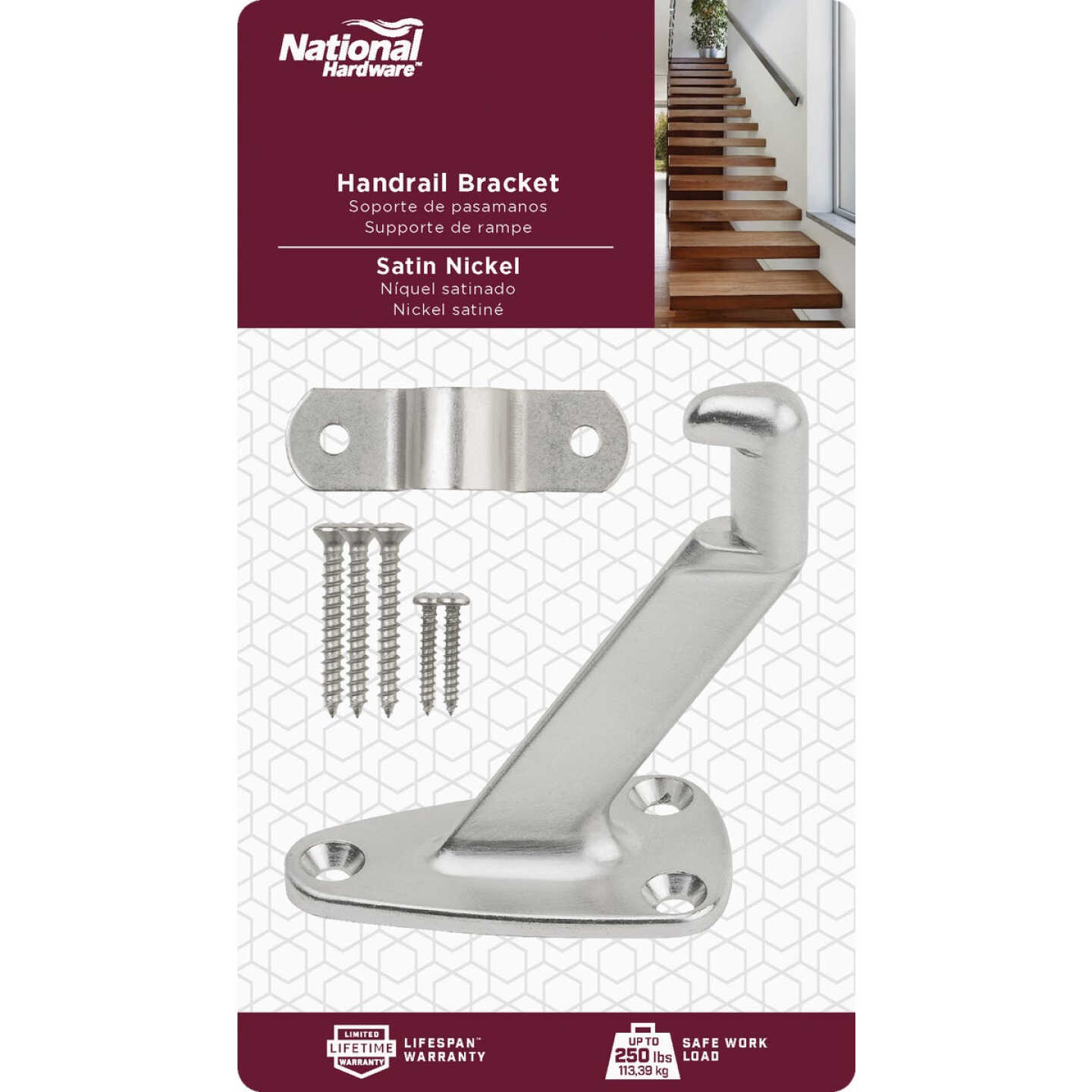 National Hardware Gallery Series Satin Nickel Handrail Bracket Image 2