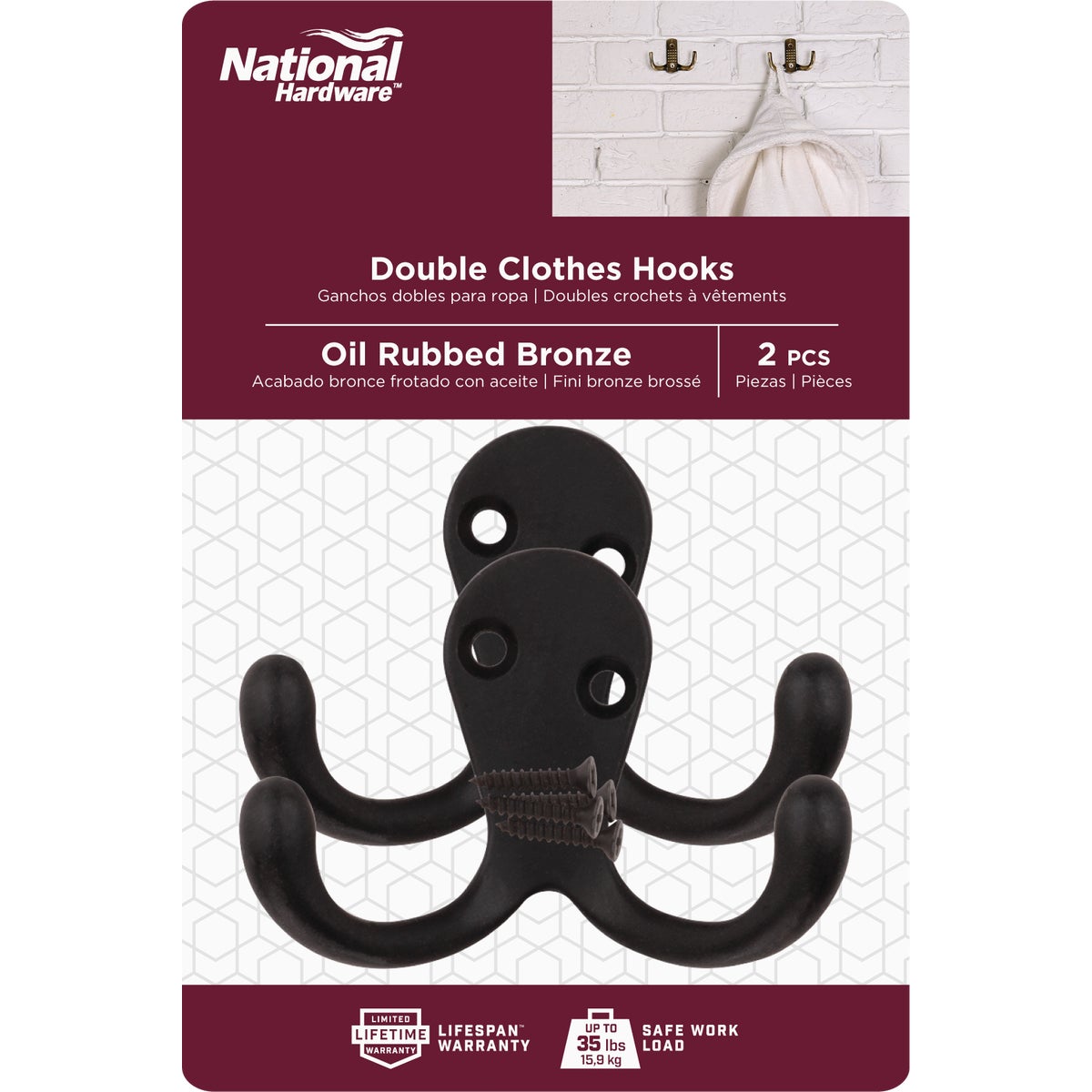 National Hardware Oil Rubbed Bronze Double Clothes Hook (2-Pack) Image 2