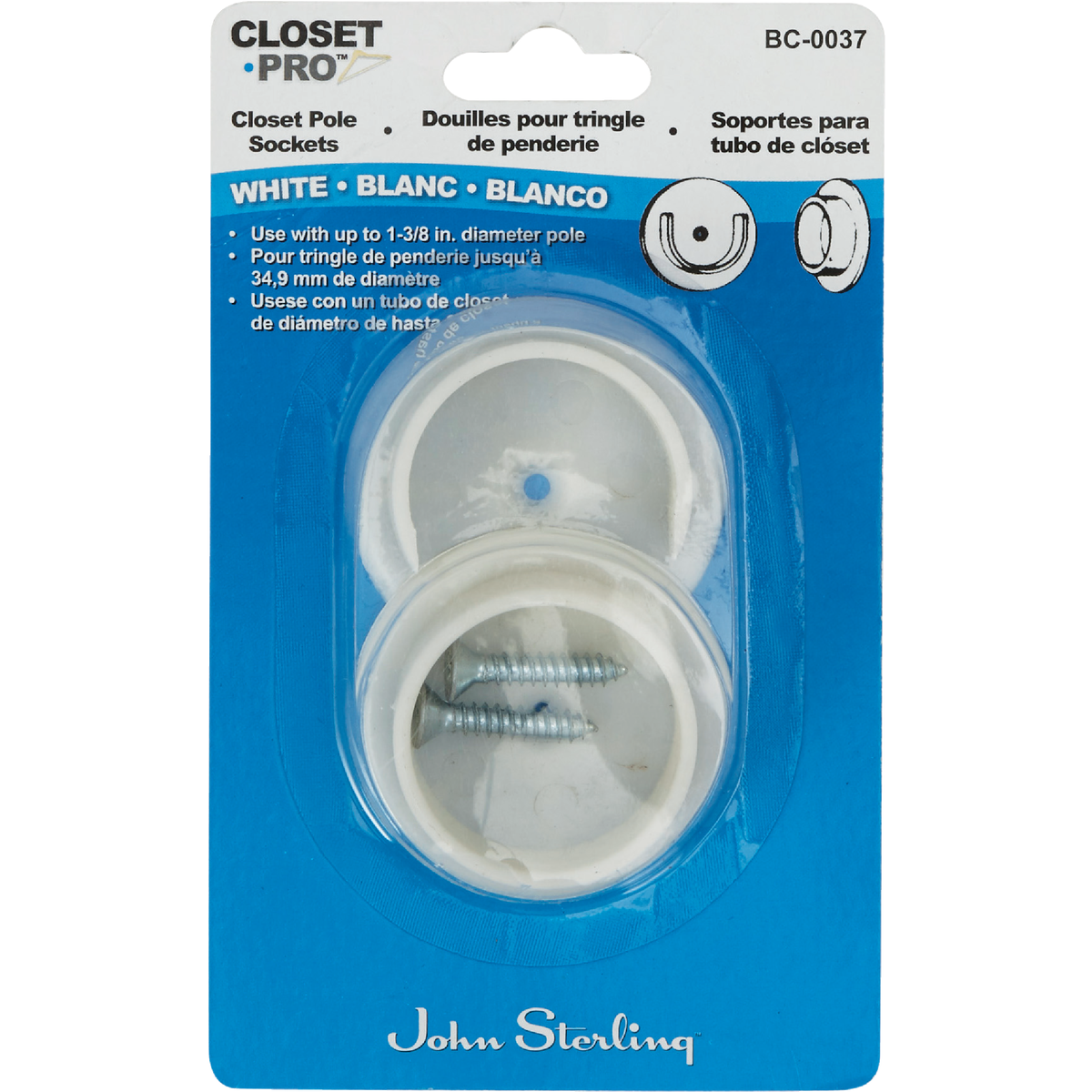 John Sterling Closet-Pro 1-1/4 In. Plastic Closet Rod Socket, White (2-Pack) Image 2