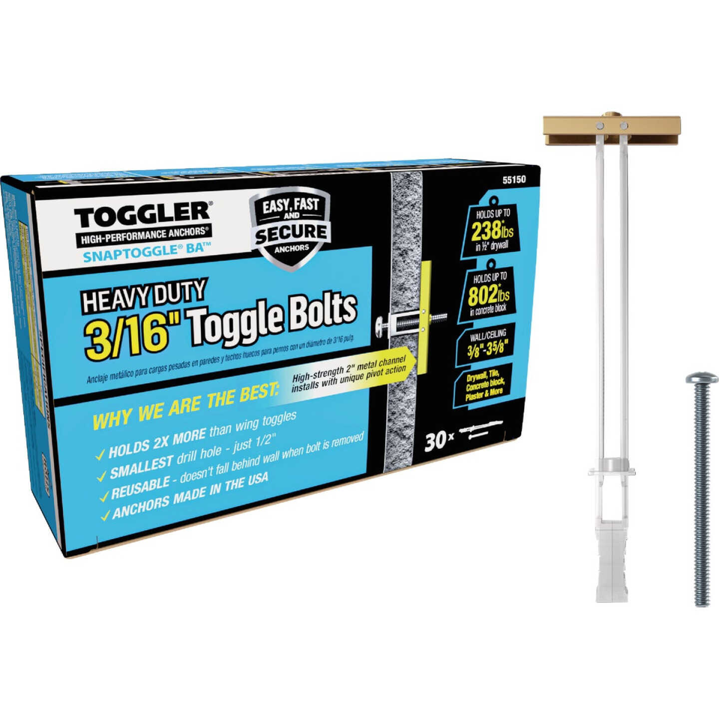 Toggler Snaptoggle 3/16 In.-24 x 2 In. Toggle Bolt (30-Count) Image 1