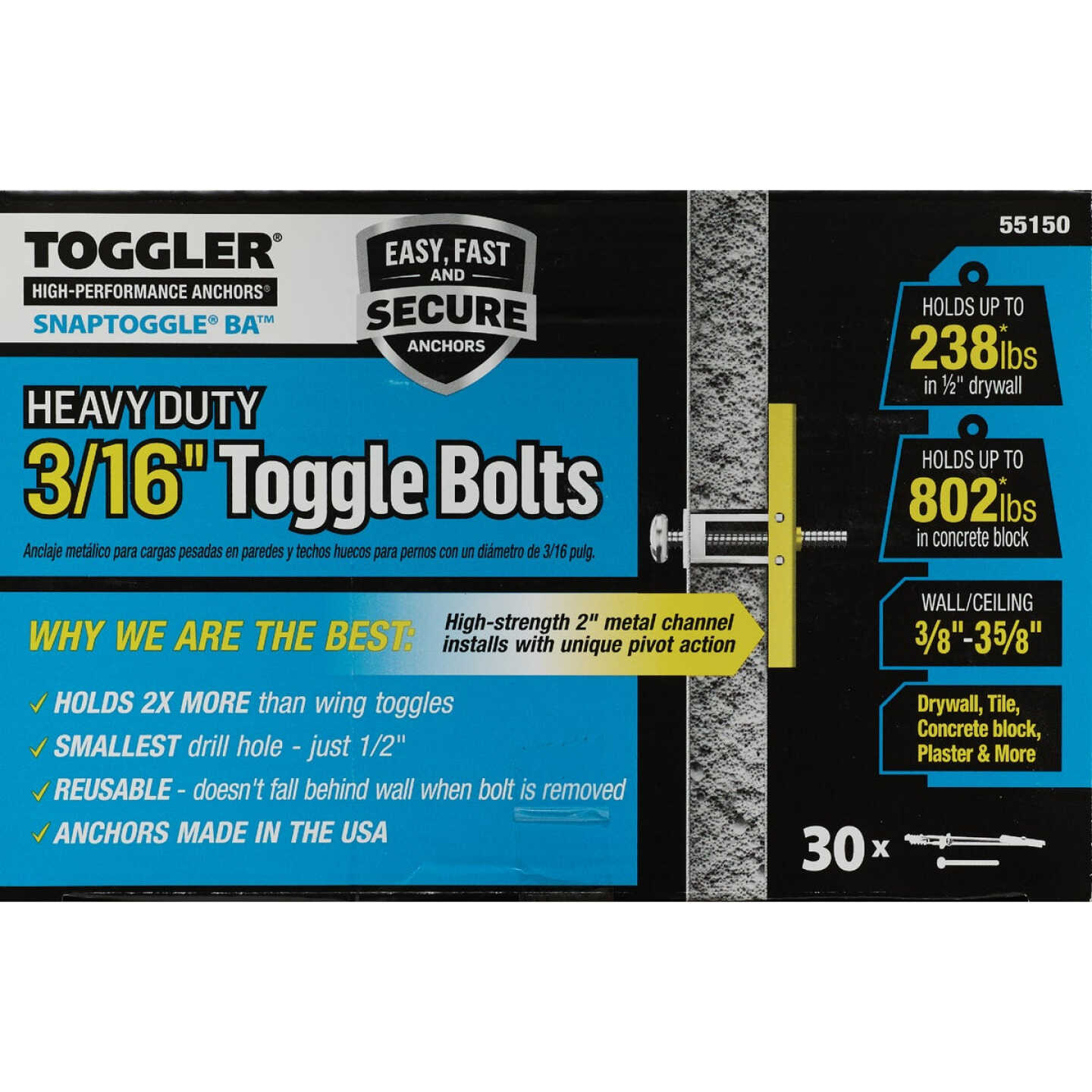 Toggler Snaptoggle 3/16 In.-24 x 2 In. Toggle Bolt (30-Count) Image 7