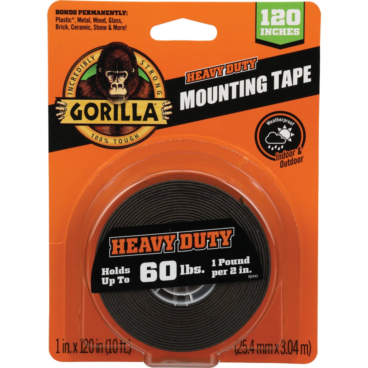 Gorilla 1 In. x 120 In. Black Heavy Duty Double-Sided Mounting Tape (60 Lb. Capacity)