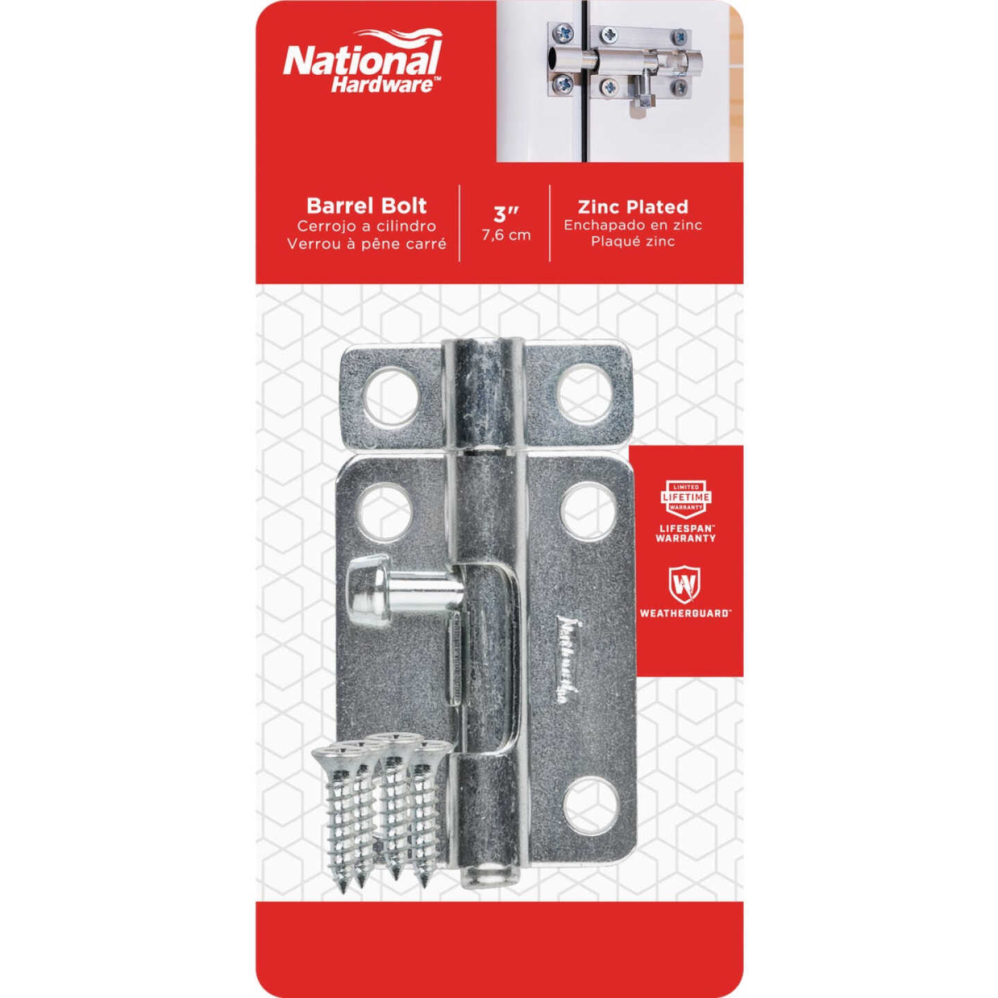 National Hardware 3 In. Zinc Steel Door Barrel Bolt Image 2