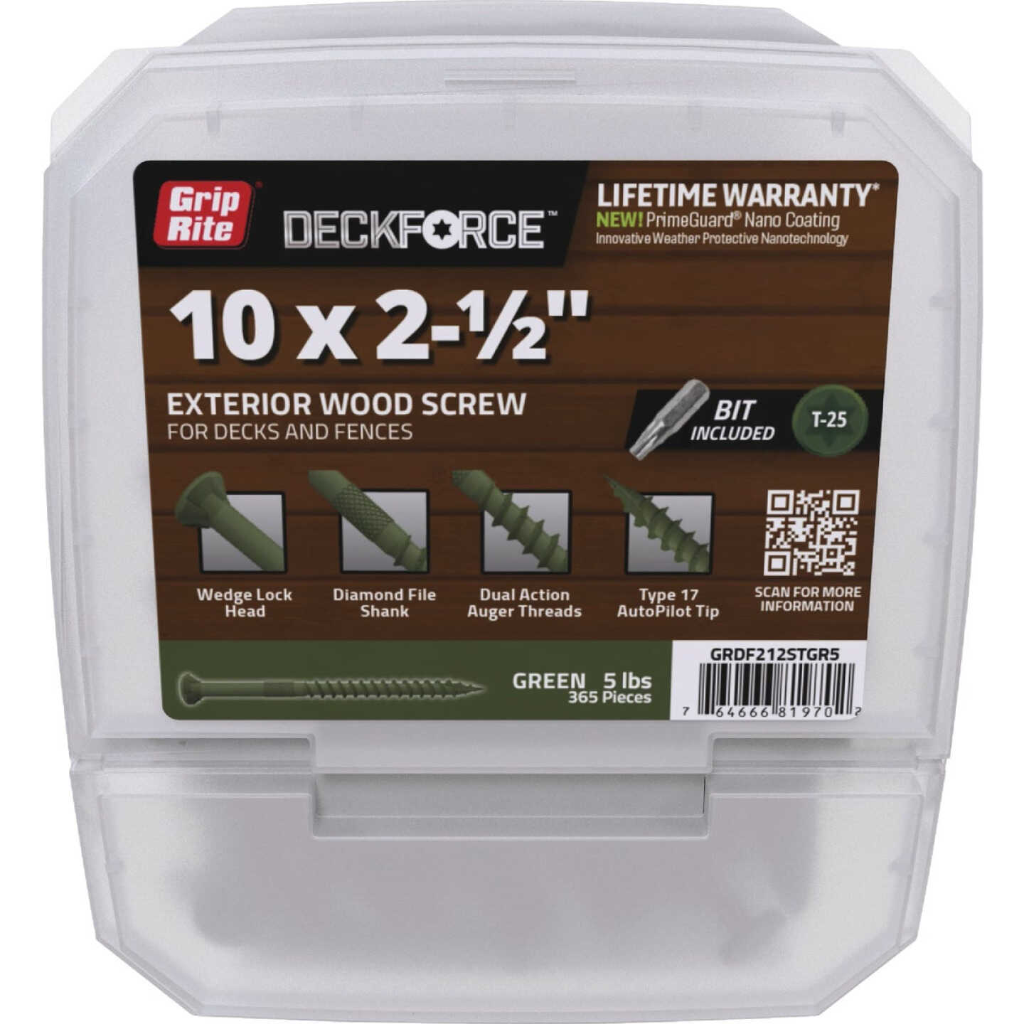 Grip-Rite DeckForce PrimeGuard Nano #10 x 2-1/2 In. Star Drive Green Screw (5 Lb.) Image 1