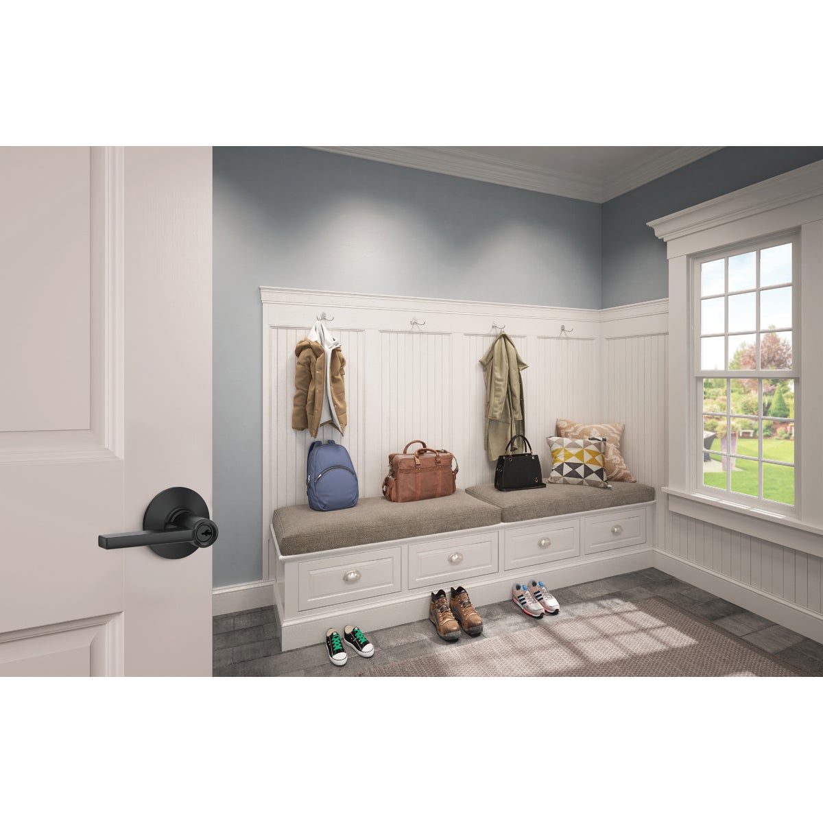 Schlage Latitude Matte Black Keyed Entry Door Lever Image 2