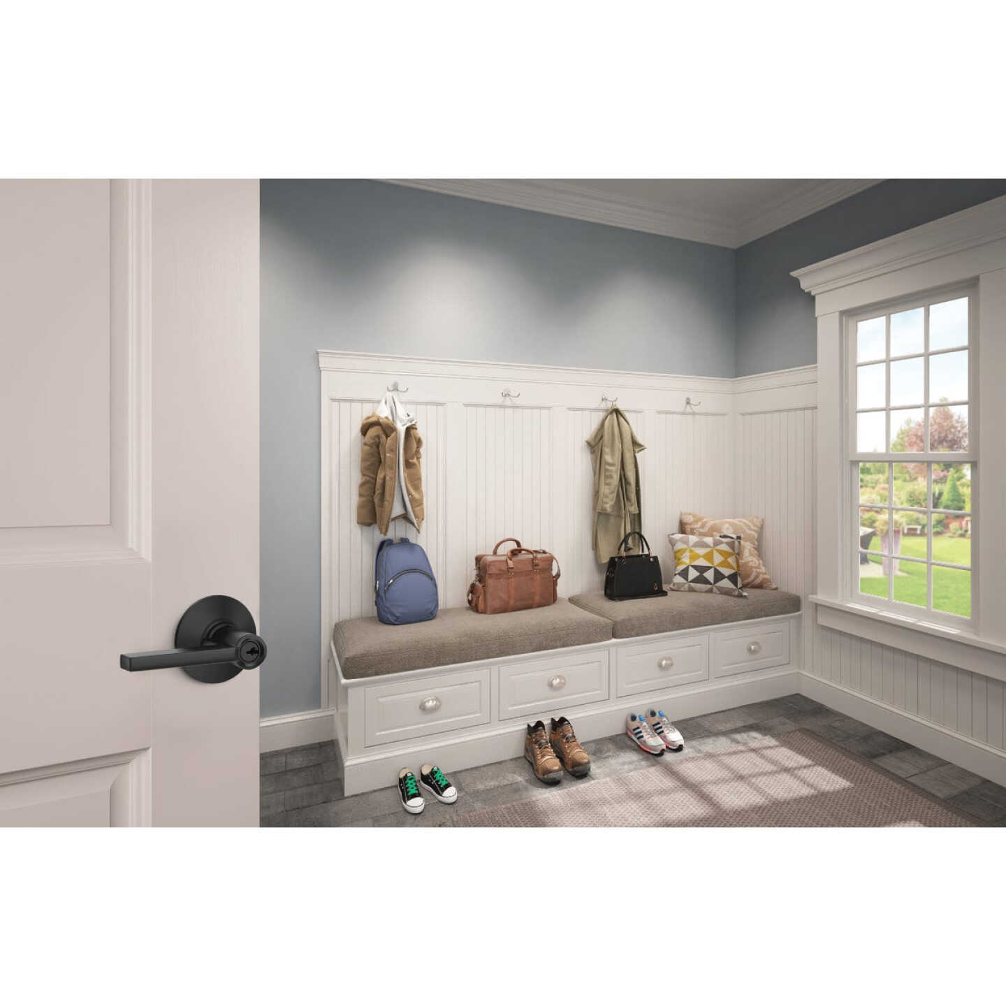 Schlage Latitude Matte Black Keyed Entry Door Lever Image 2