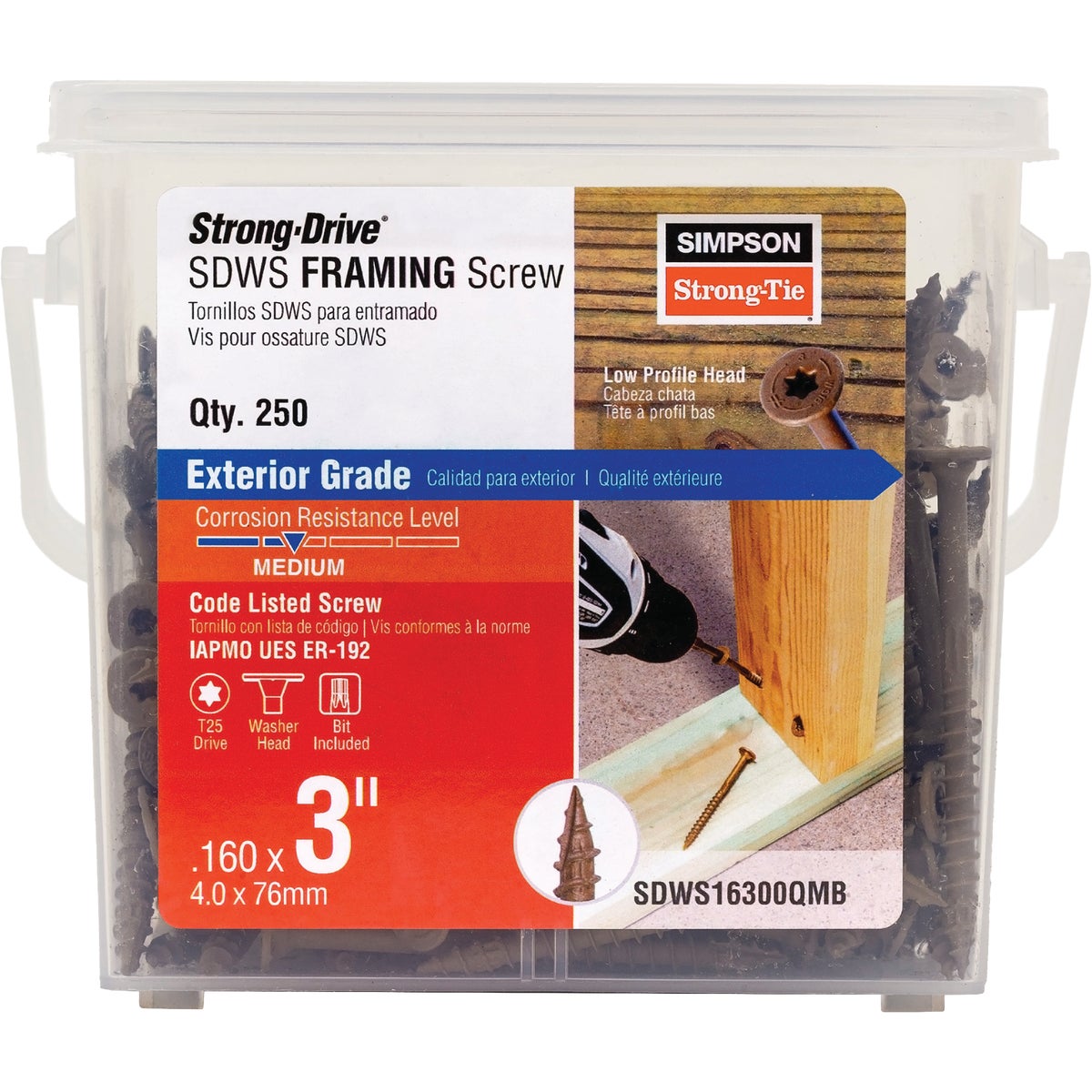 Simpson Strong-Tie Strong-Drive SDWS Quik Guard 0.160 In. x 3 In. T25 Framing Screw (250-Count)