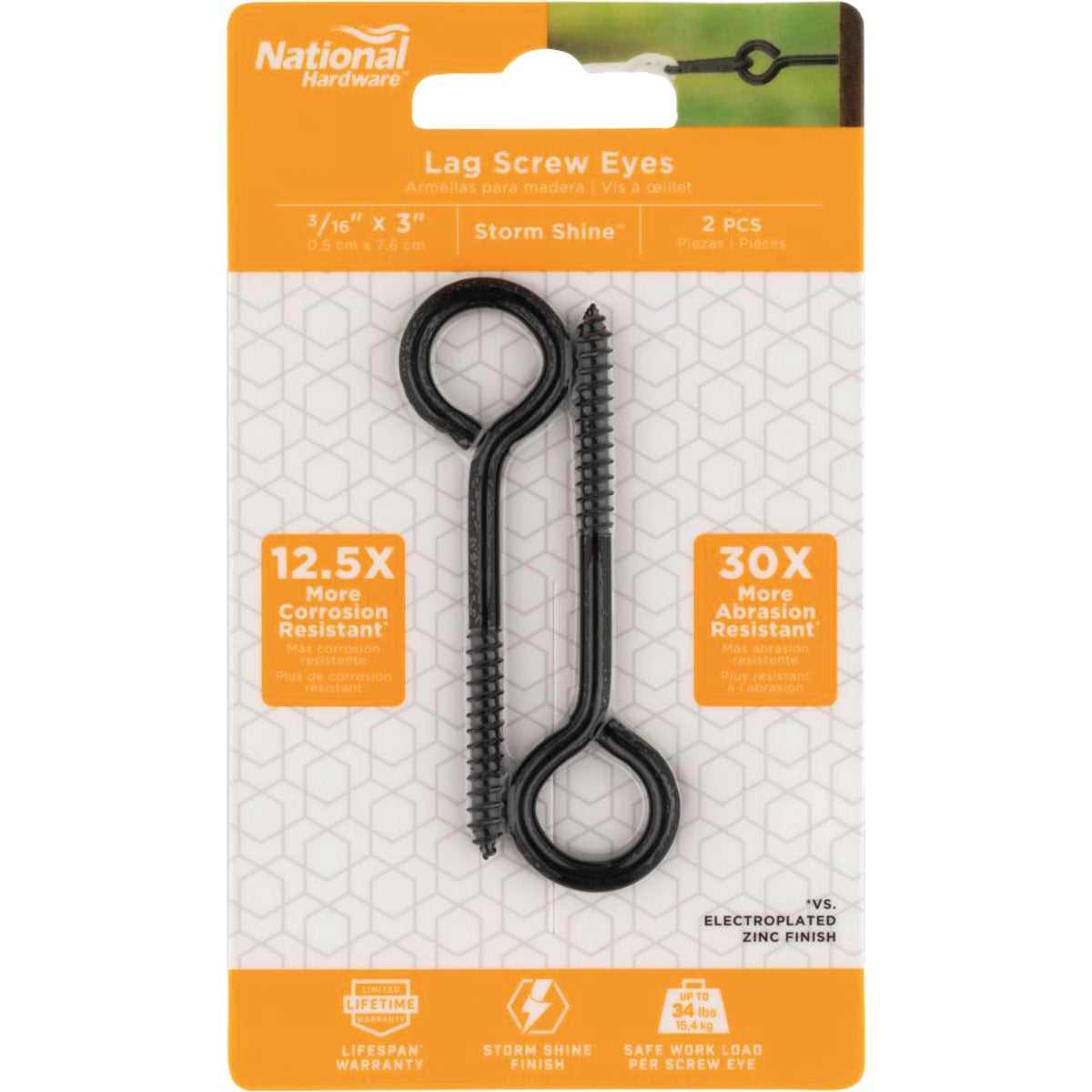 National Hardware 3/16 In. X 3 In. Storm Shine Lag Screw Eye (2-Count) Image 2