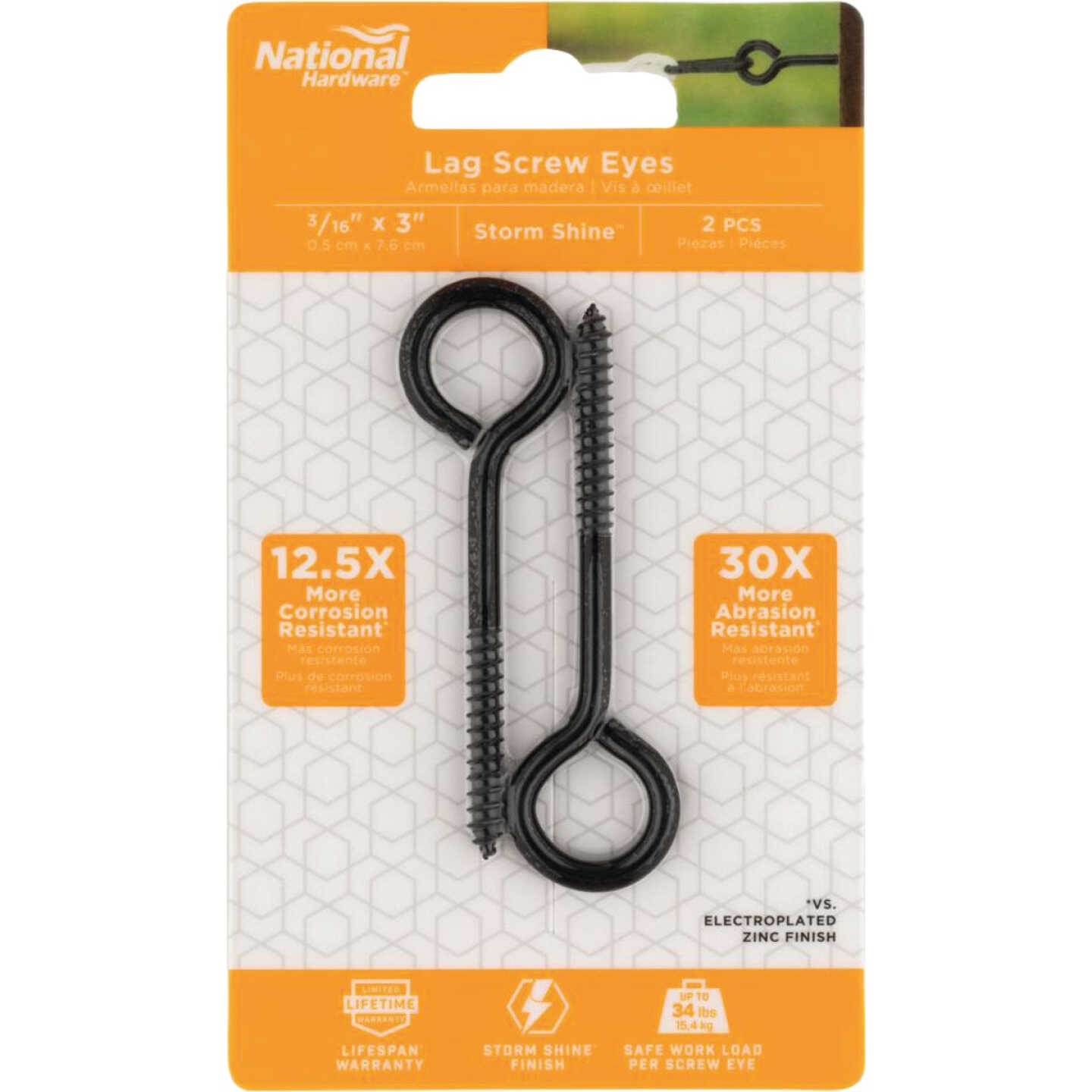 National Hardware 3/16 In. X 3 In. Storm Shine Lag Screw Eye (2-Count) Image 2