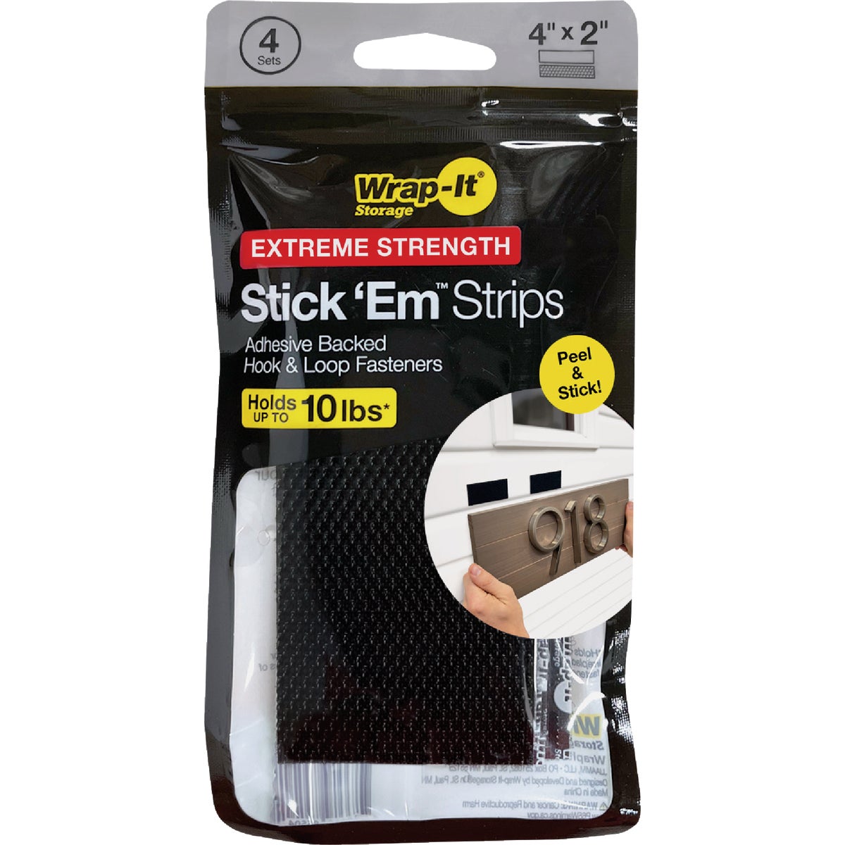 Wrap-It Storage Stick 'Em 2 In. x 4 In. Extreme Strength Black Hook & Loop Strip (4 Ct.) Image 5