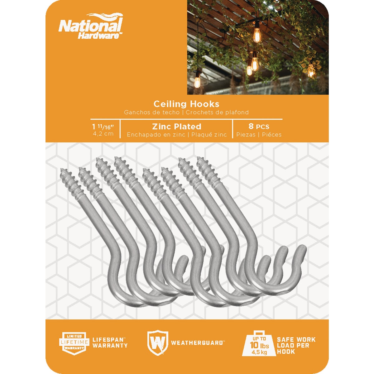 National Hardware 1-11/16 In. Zinc Finish Ceiling Hook (8-Pack)