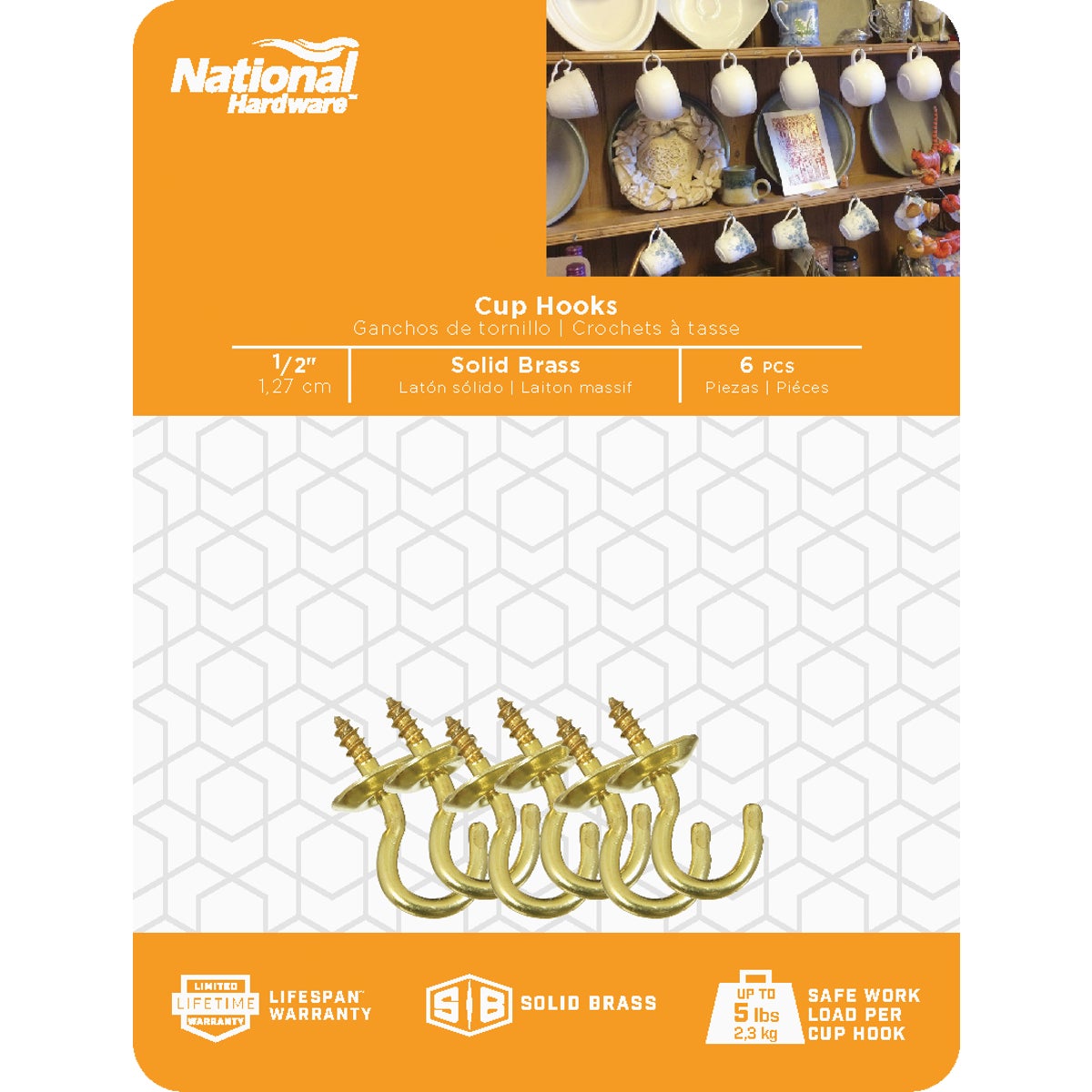 National Hardware 1/2 In. Solid Brass Series Cup Hook (6 Count) Image 2