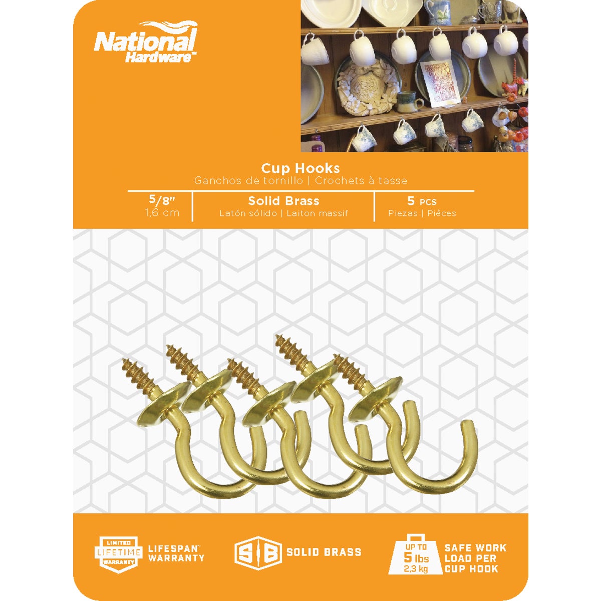 National Hardware 5/8 In. Solid Brass Series Cup Hook (5 Count) Image 2