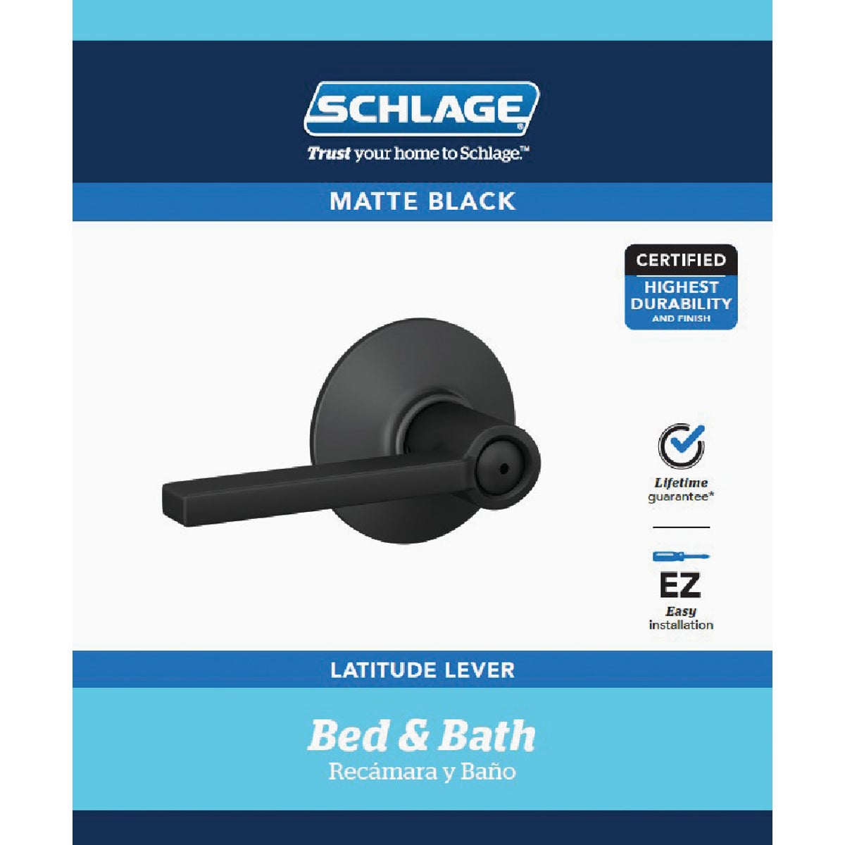 Schlage Latitude Matte Black Privacy Door Lever Image 2